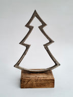 Minimalist Metal Christmas Tree Sculpture with Wooden Base