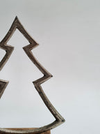Minimalist Metal Christmas Tree Sculpture with Wooden Base