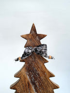 Handcrafted Wooden Christmas Tree Decor with Plaid Bow – Rustic Holiday Accent