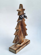 Handcrafted Wooden Christmas Tree Decor with Plaid Bow – Rustic Holiday Accent