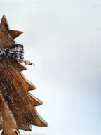 Handcrafted Wooden Christmas Tree Decor with Plaid Bow – Rustic Holiday Accent
