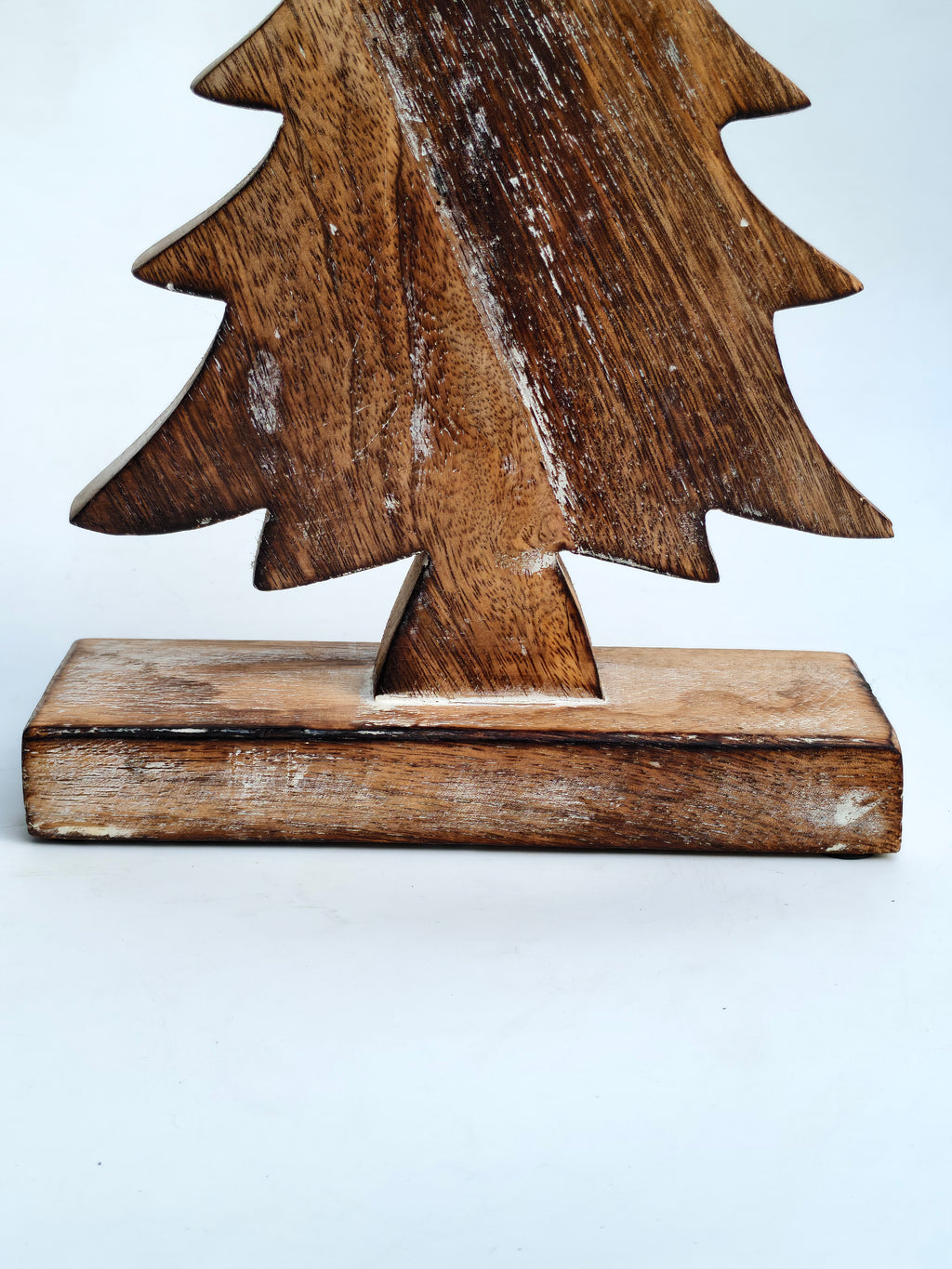 Handcrafted Wooden Christmas Tree Decor with Plaid Bow – Rustic Holiday Accent