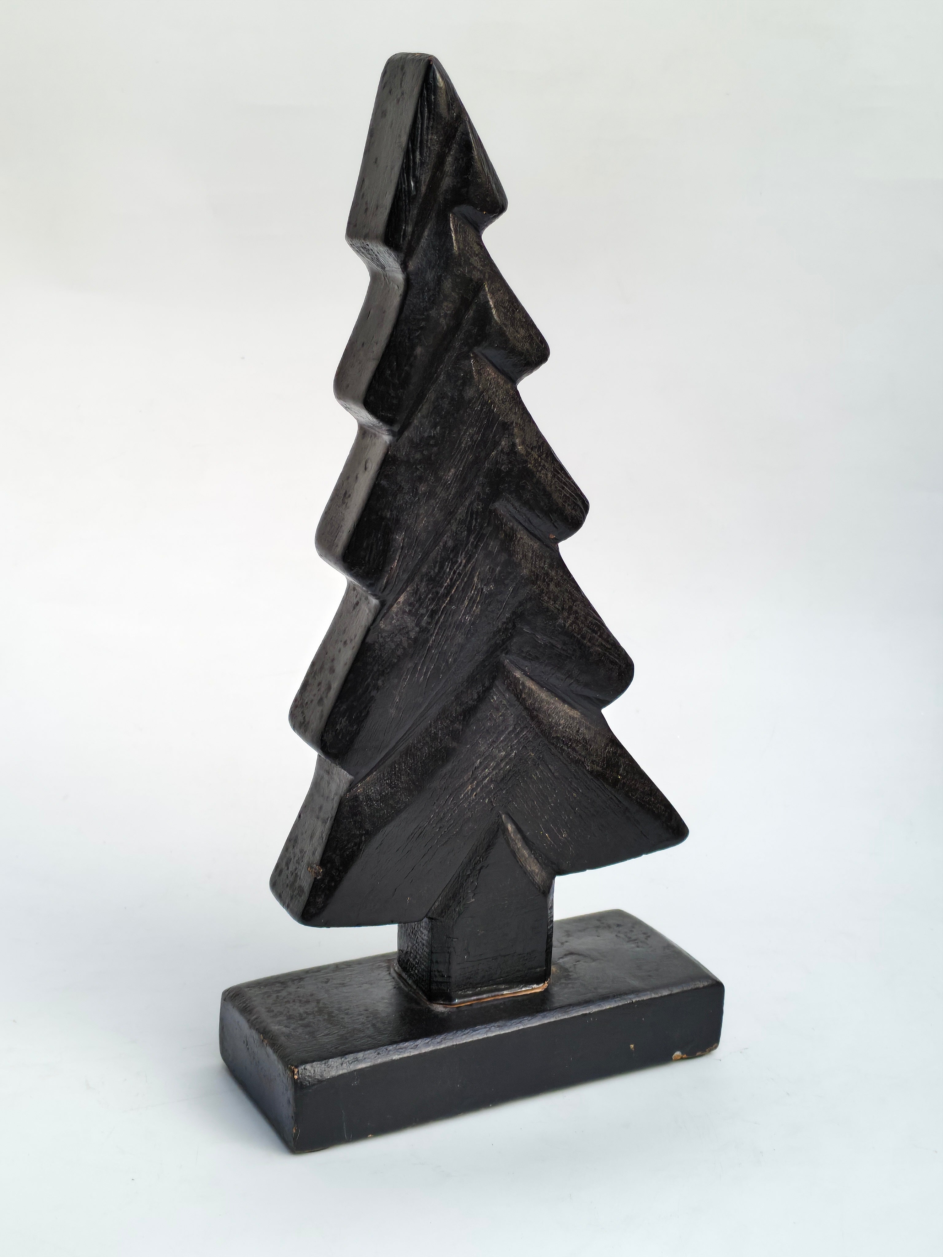 Hand-Carved Black Wooden Christmas Tree