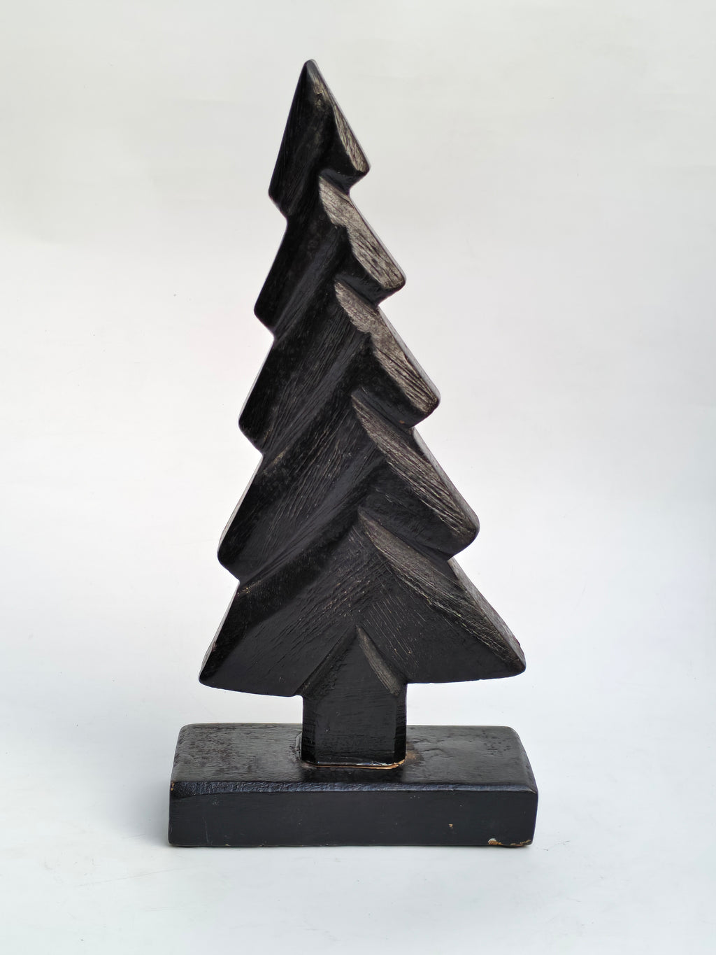 Hand-Carved Black Wooden Christmas Tree