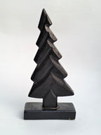 Hand-Carved Black Wooden Christmas Tree