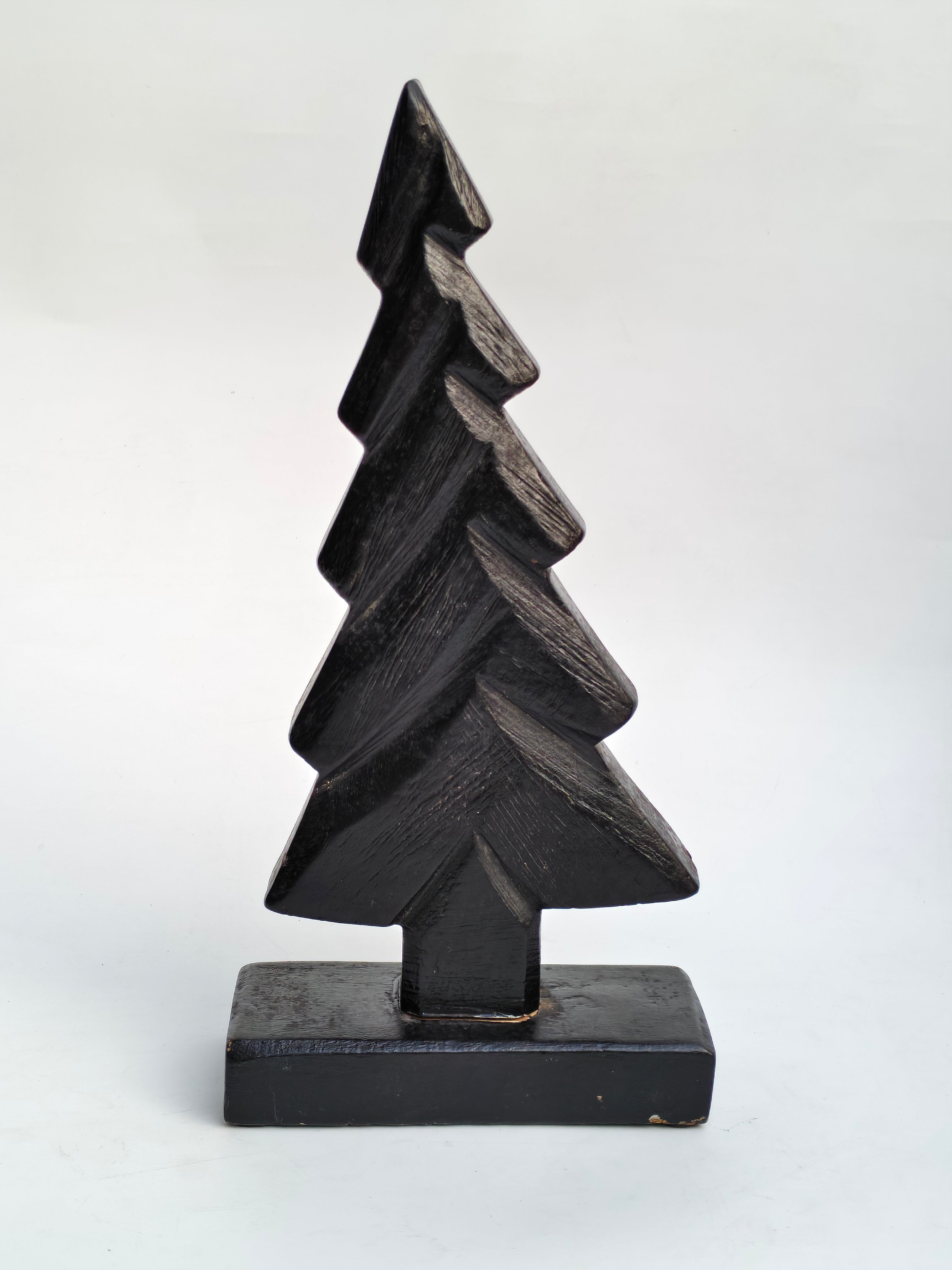 Hand-Carved Black Wooden Christmas Tree
