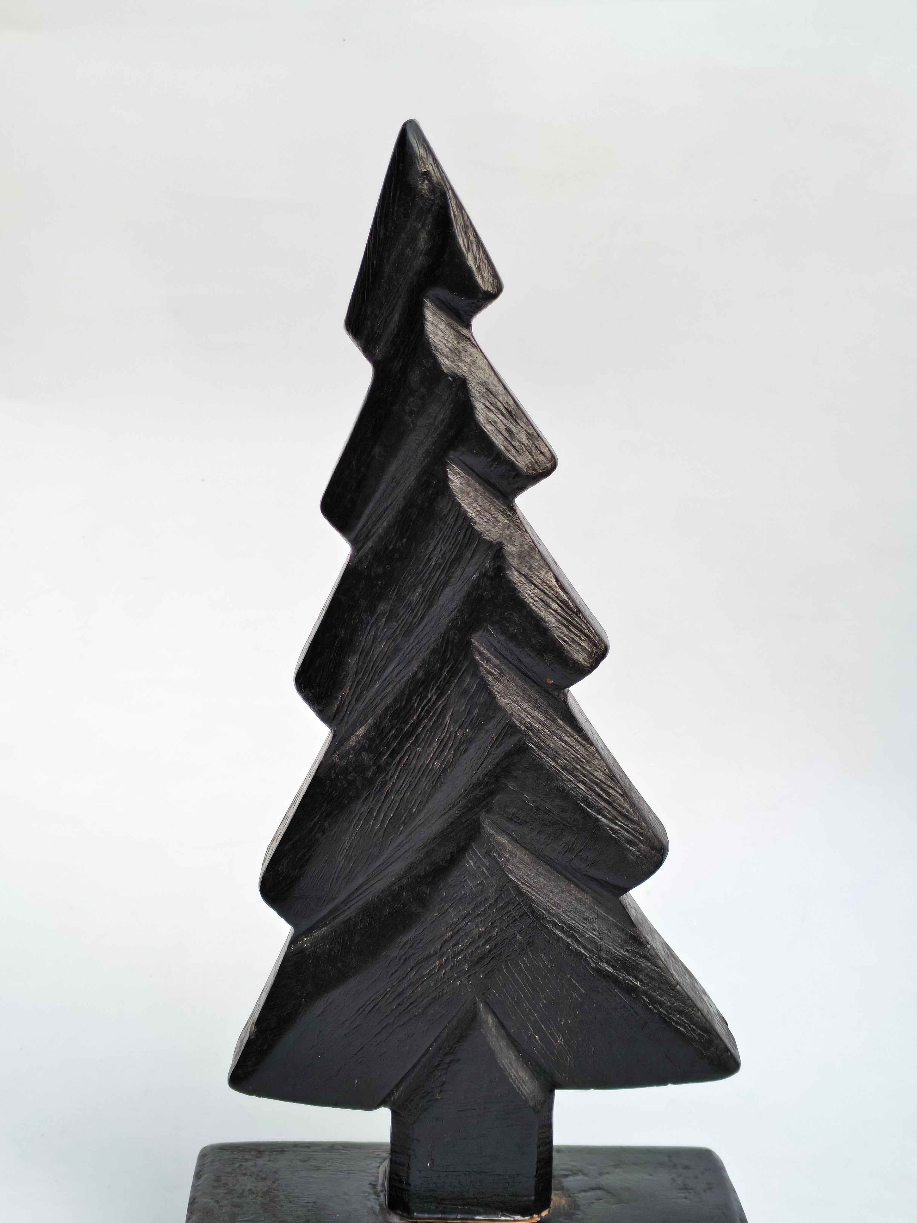 Hand-Carved Black Wooden Christmas Tree