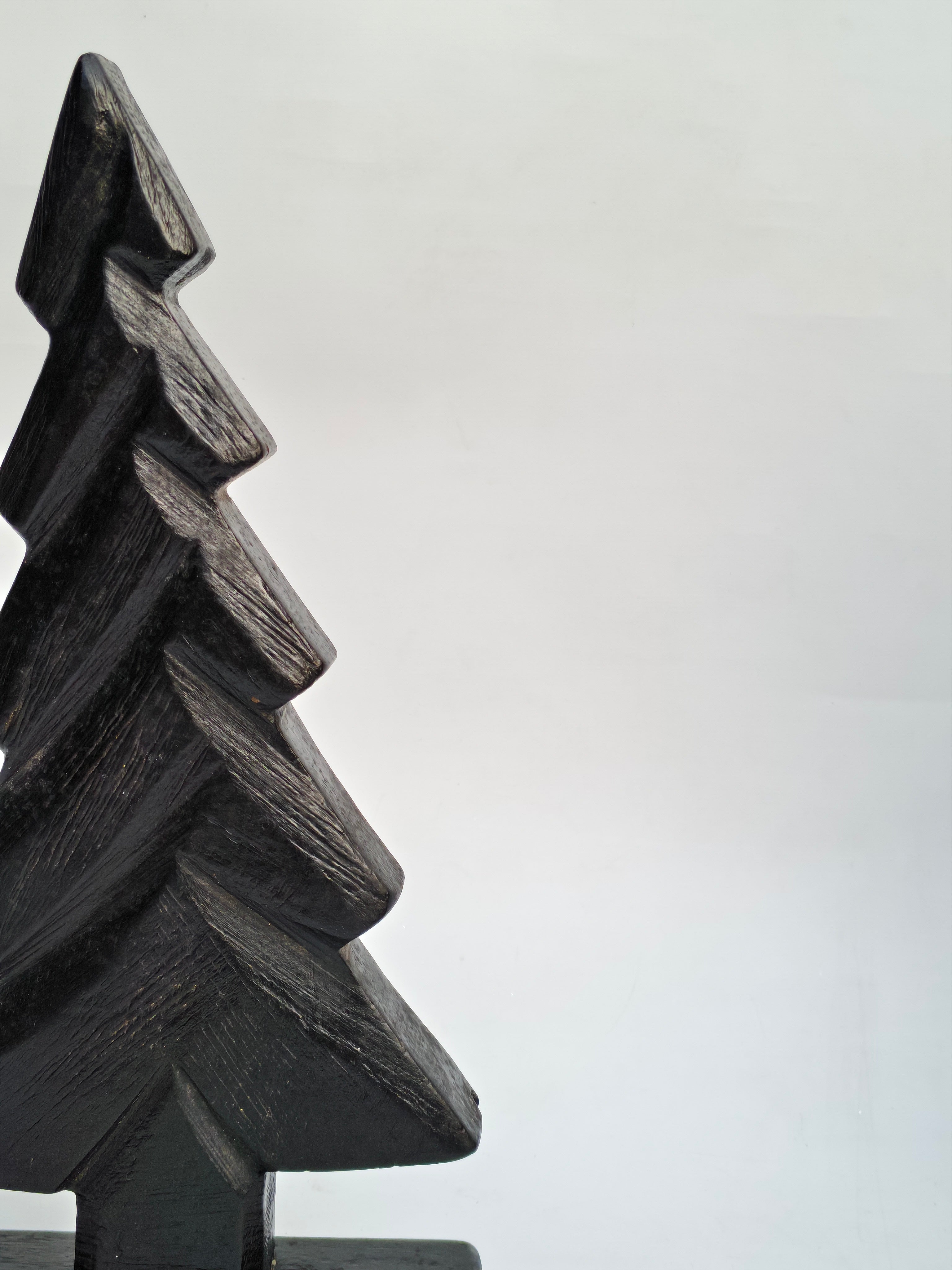 Hand-Carved Black Wooden Christmas Tree