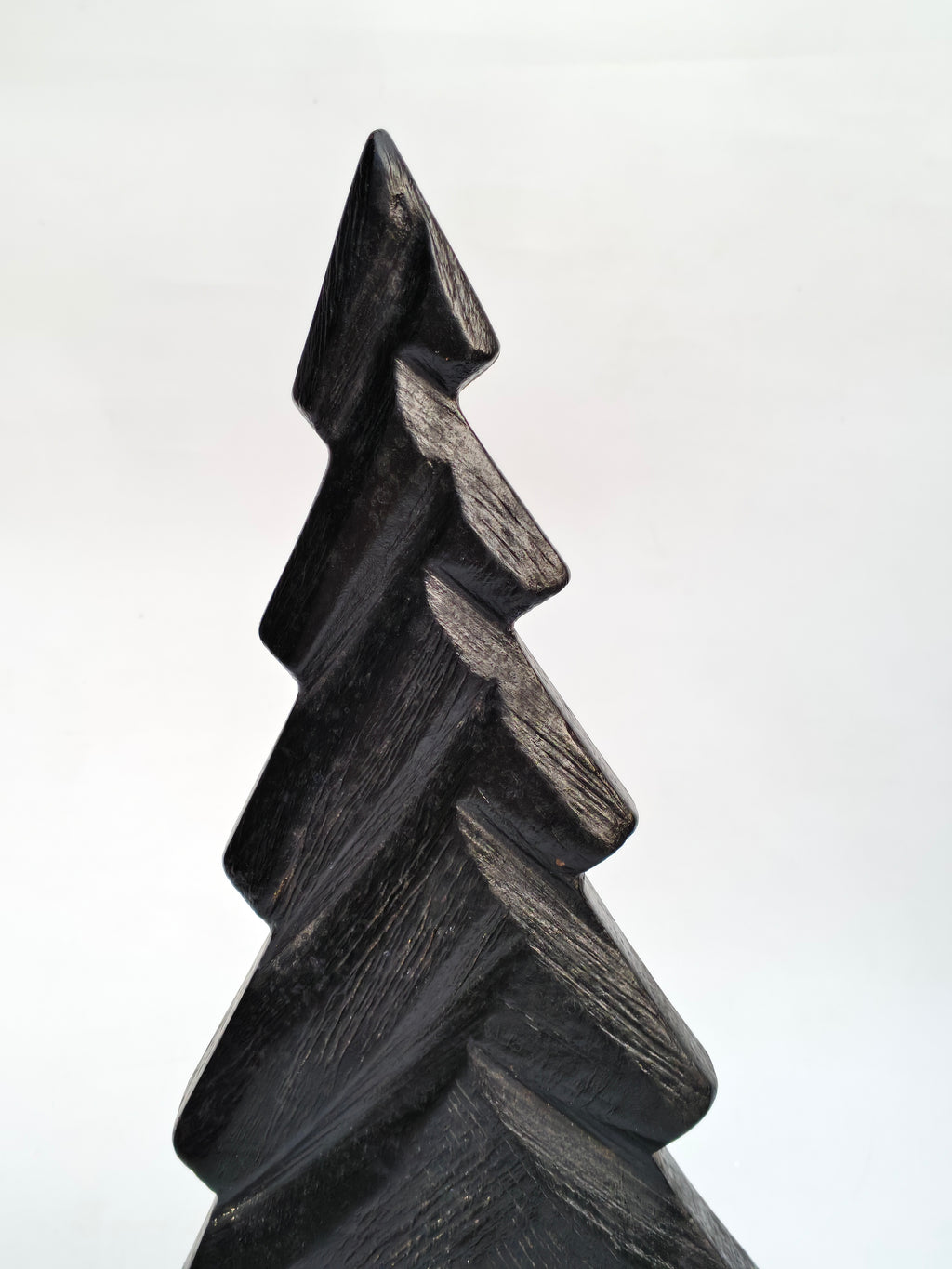 Hand-Carved Black Wooden Christmas Tree