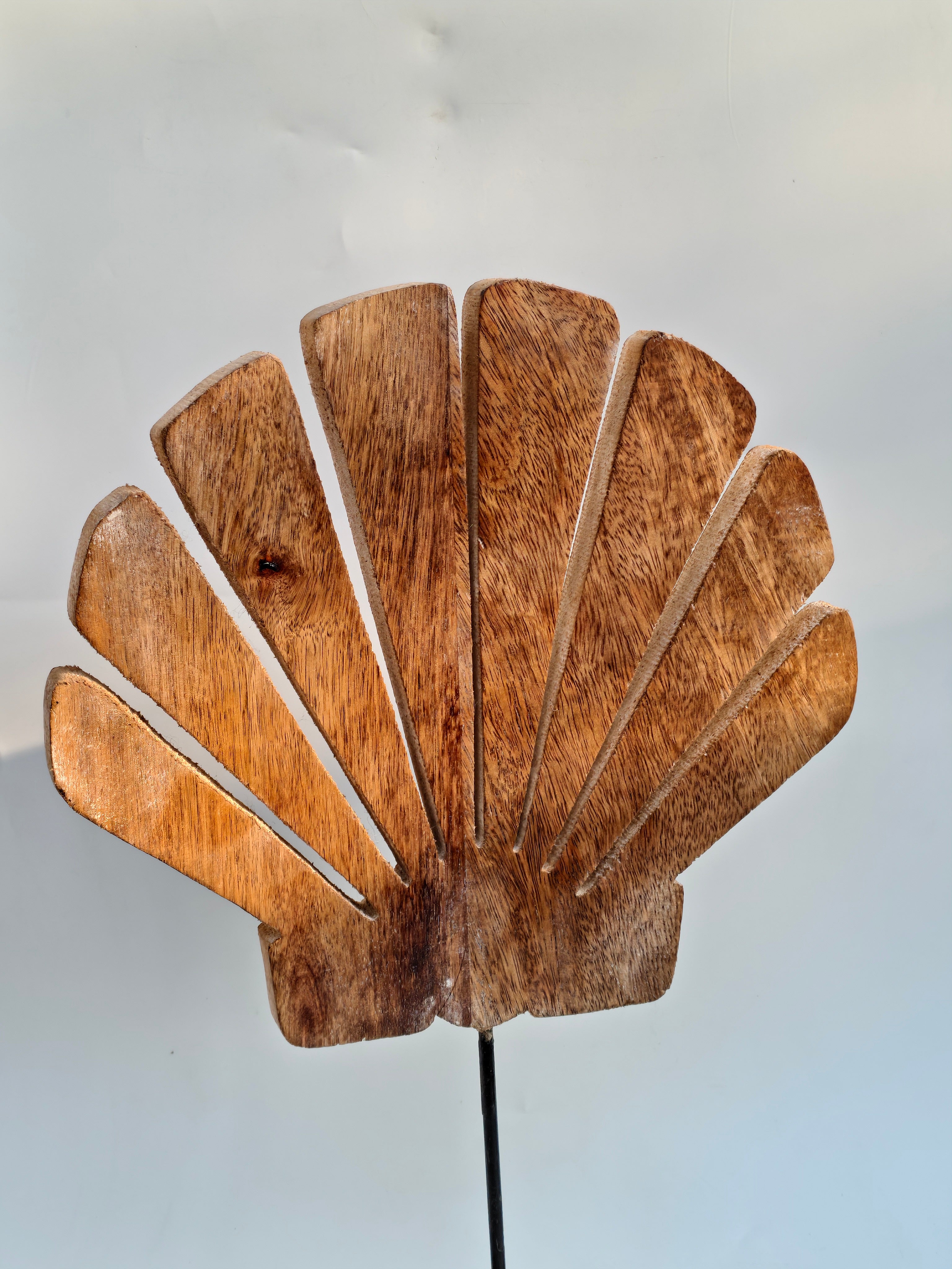 Handcrafted Wooden Shell Sculpture on Stand | Natural Coastal Décor Accent
