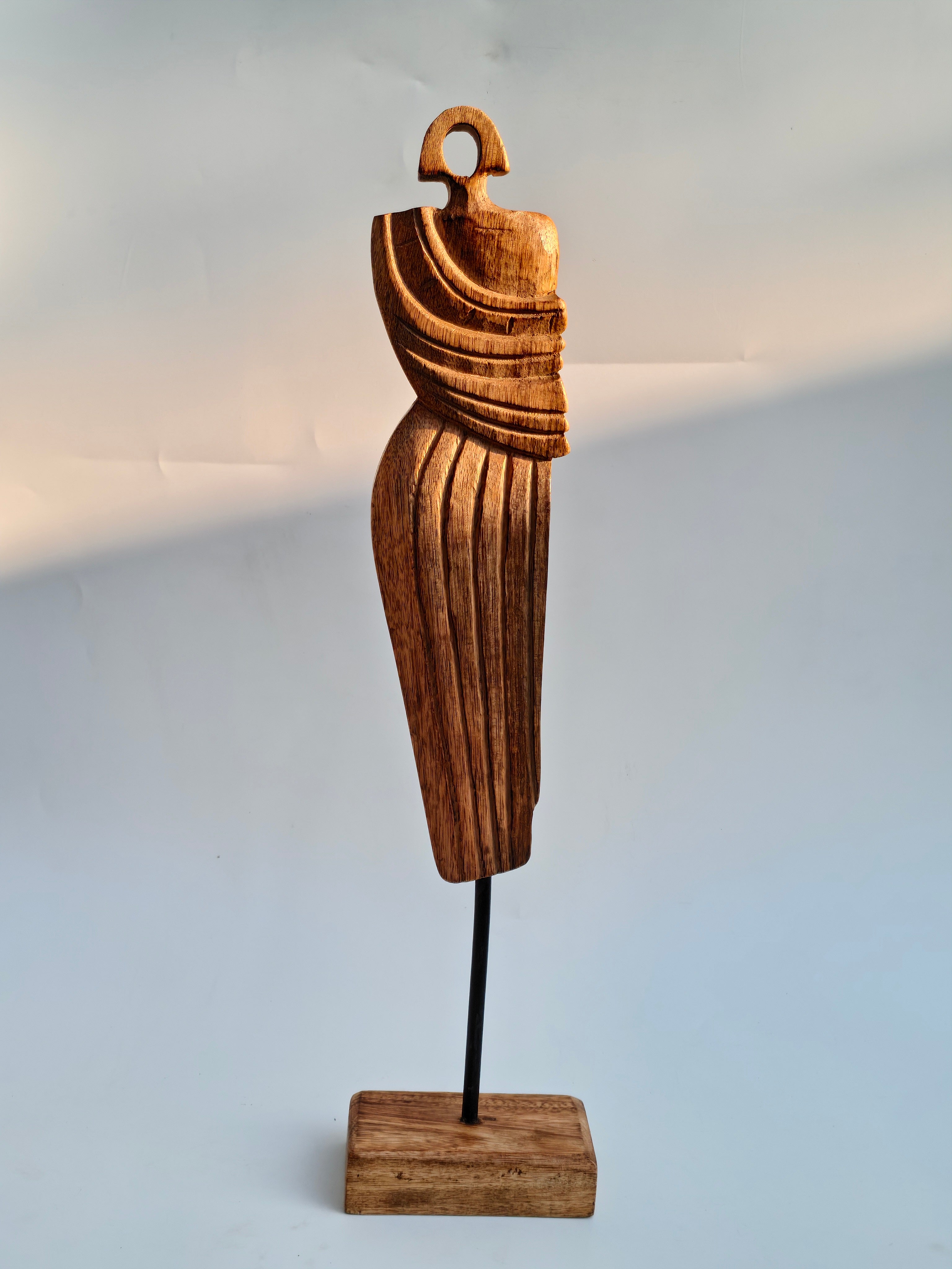 Handcrafted Abstract Tribal Wooden Sculpture on Stand | Ethnic Décor Accent