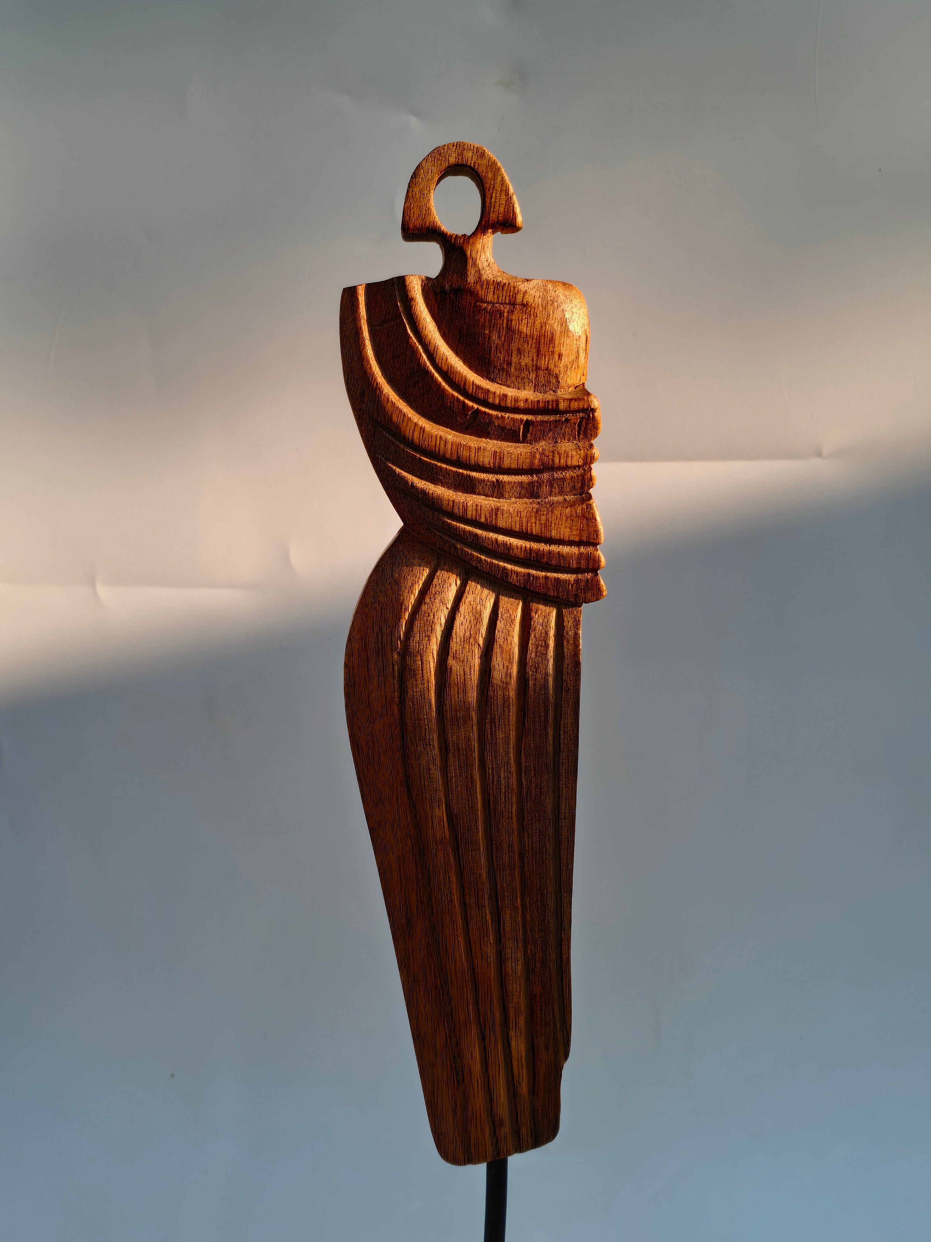 Handcrafted Abstract Tribal Wooden Sculpture on Stand | Ethnic Décor Accent