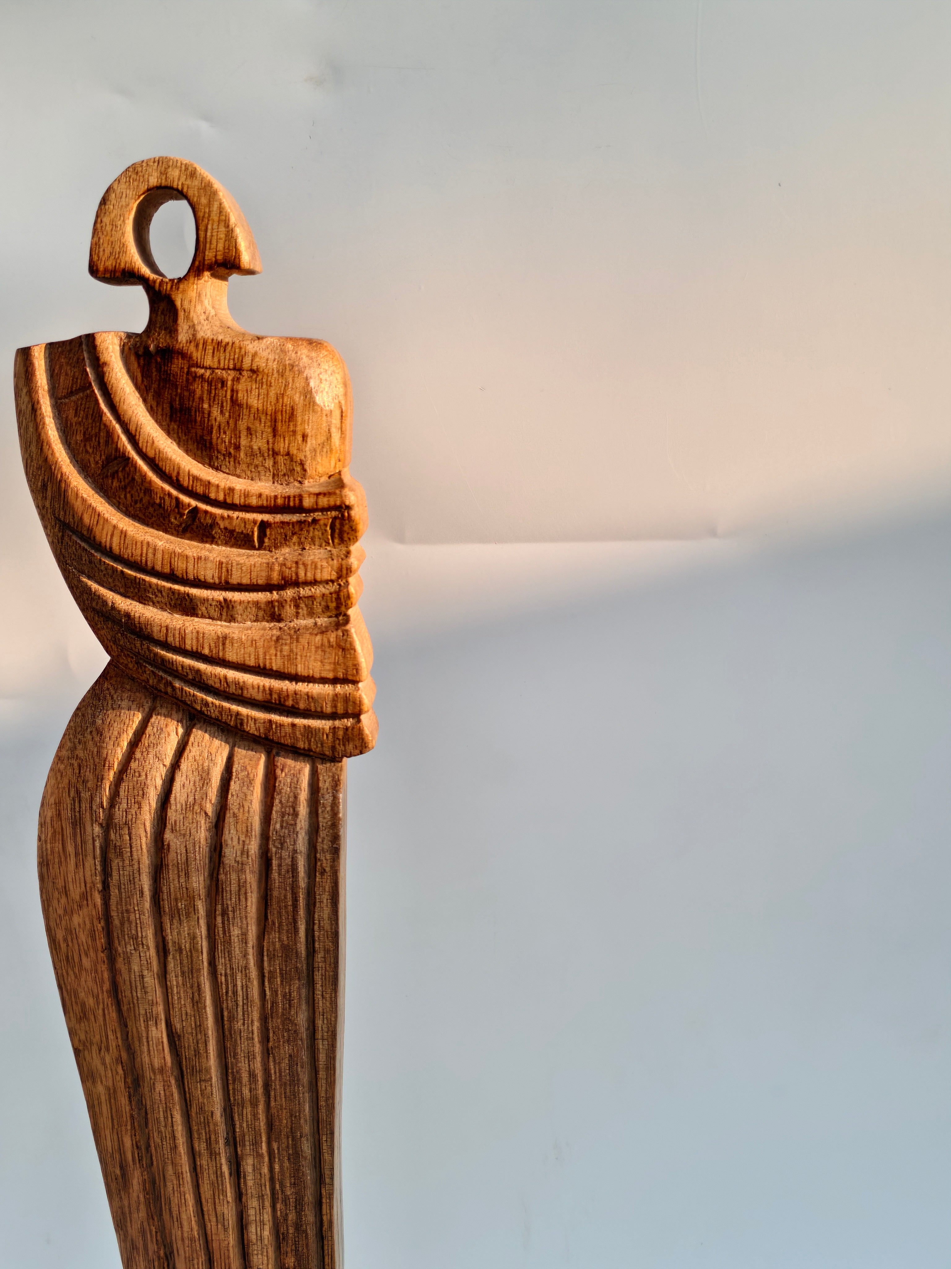 Handcrafted Abstract Tribal Wooden Sculpture on Stand | Ethnic Décor Accent