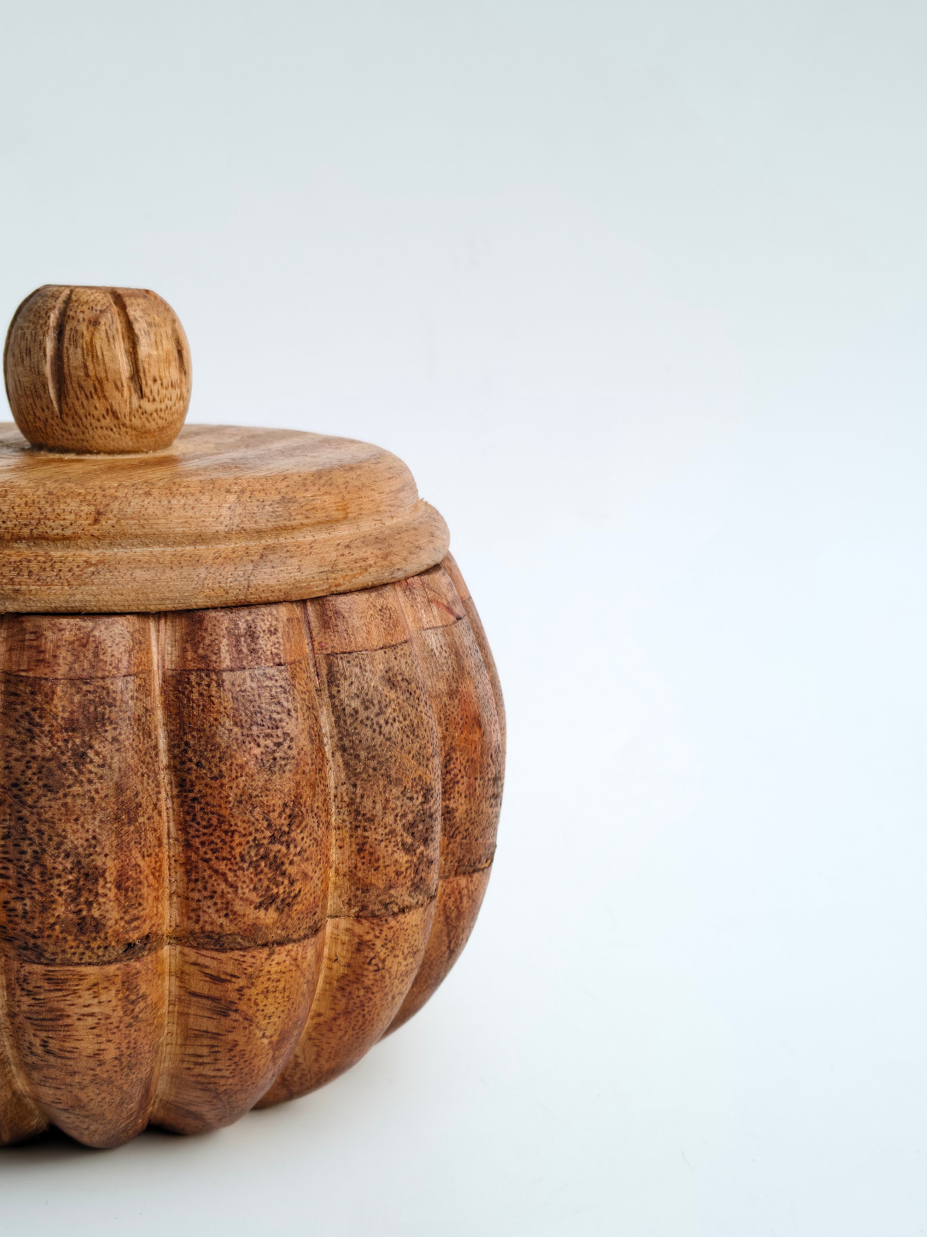 Handcrafted Ribbed Wooden Storage Box with Lid | Natural Rustic Organizer