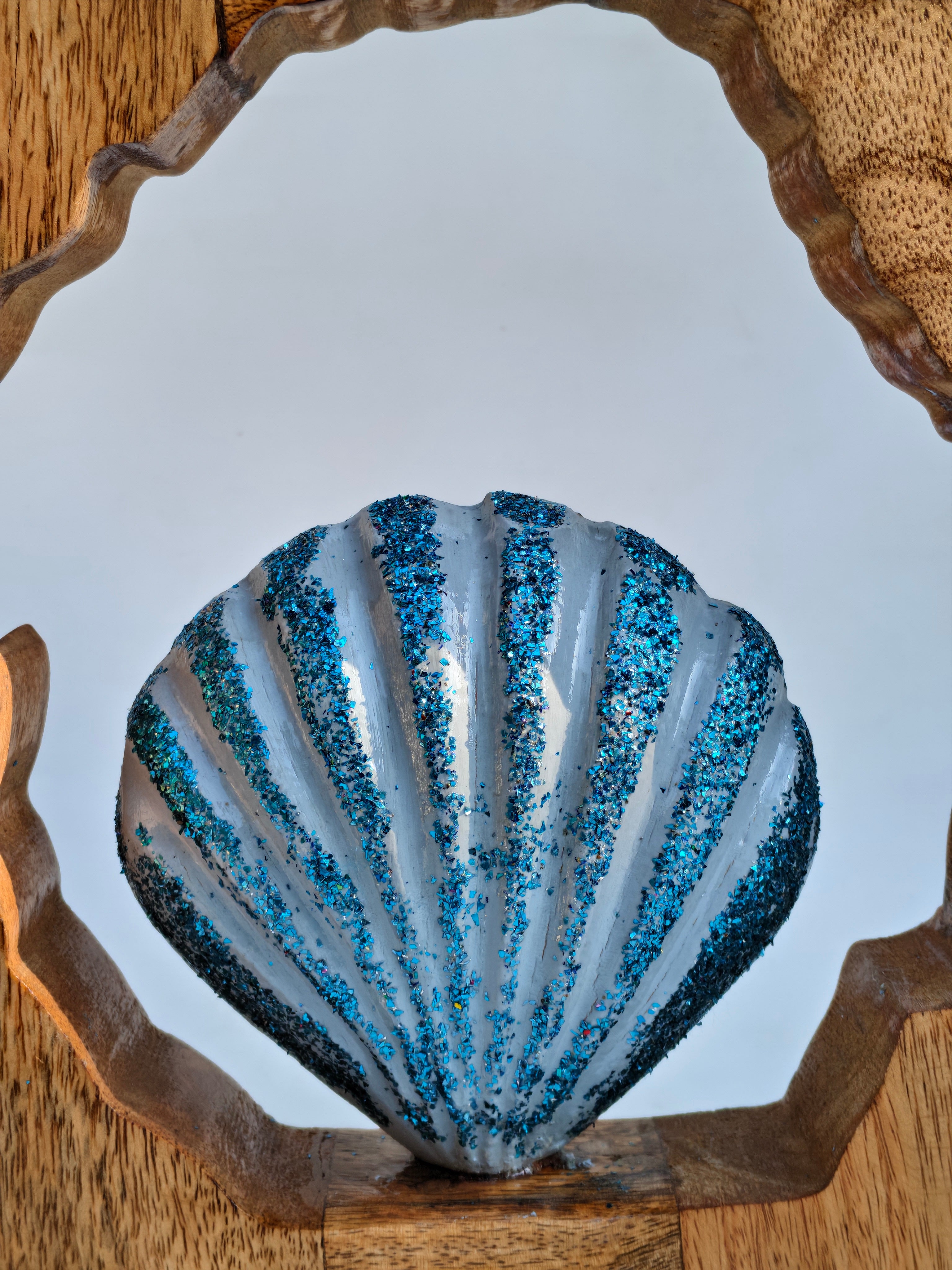 Handcrafted Wooden Ring Table Décor & Wall Hanging with Metal Sea Shell