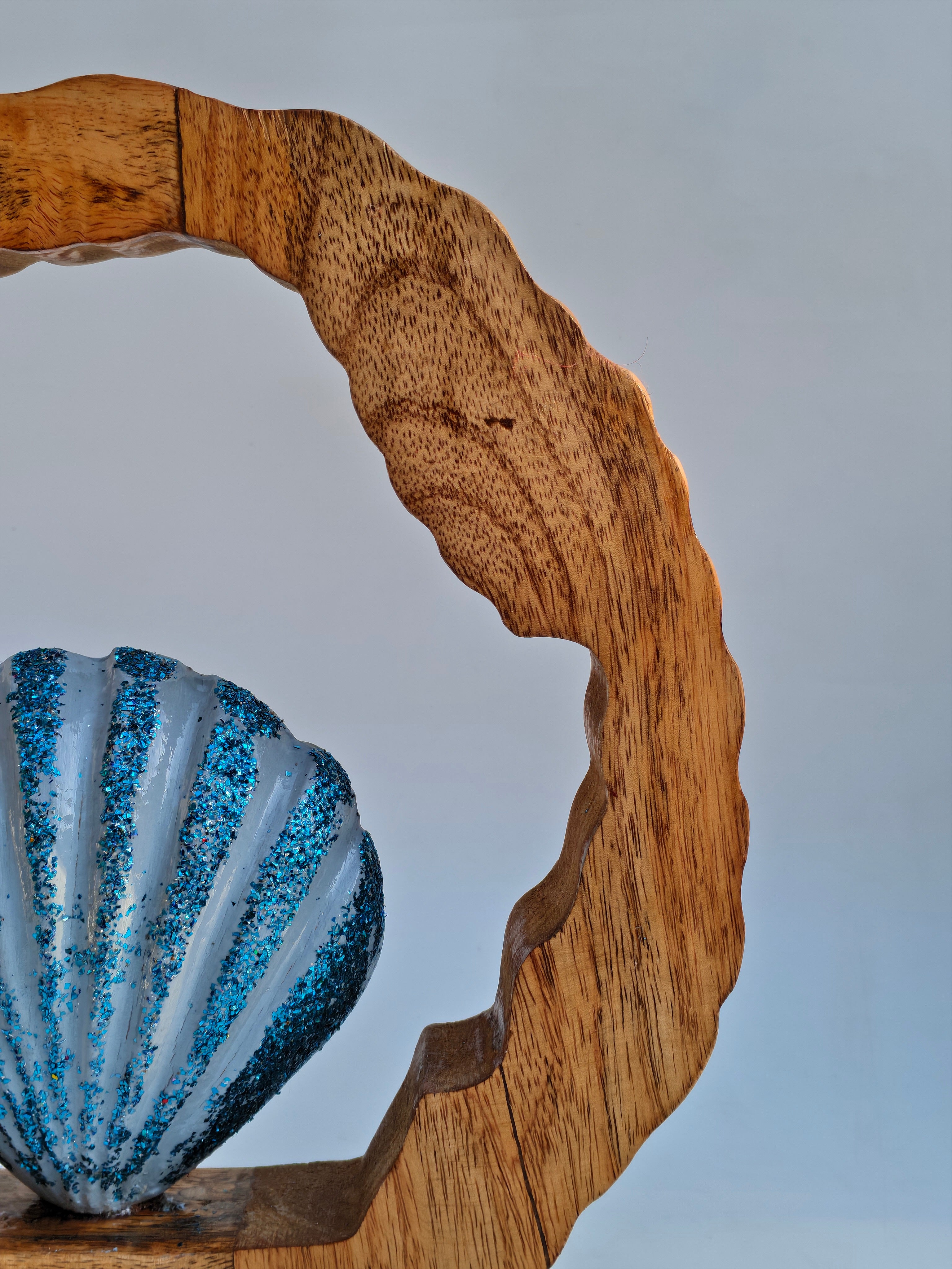 Handcrafted Wooden Ring Table Décor & Wall Hanging with Metal Sea Shell