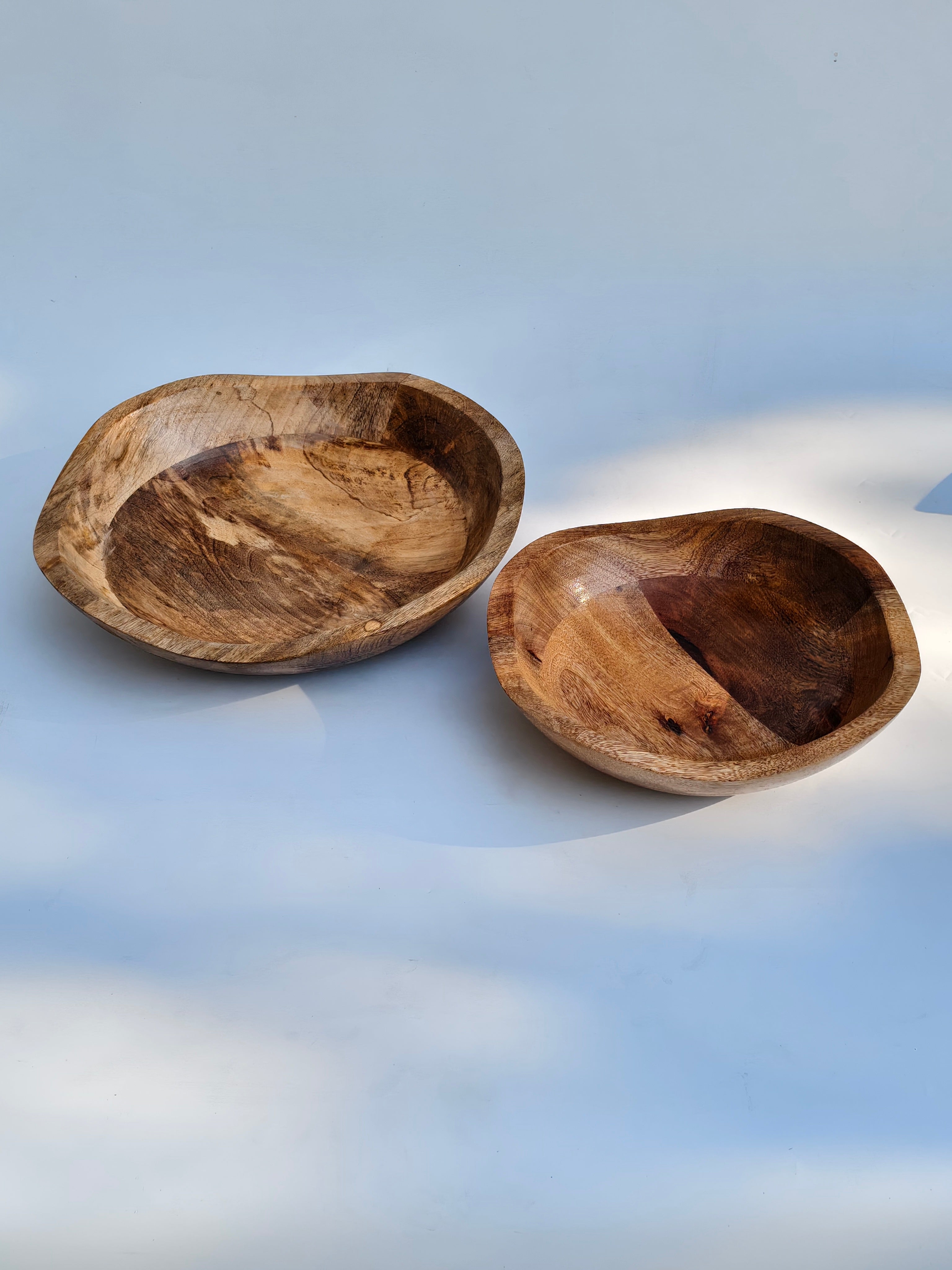 Handcrafted Wooden Serving Bowl Set (Set of 2) | Natural Wood Deep Serving & Fruit Bowls