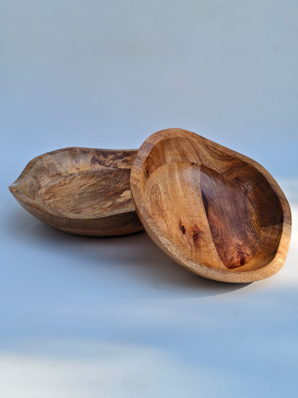 Handcrafted Wooden Serving Bowl Set (Set of 2) | Natural Wood Deep Serving & Fruit Bowls