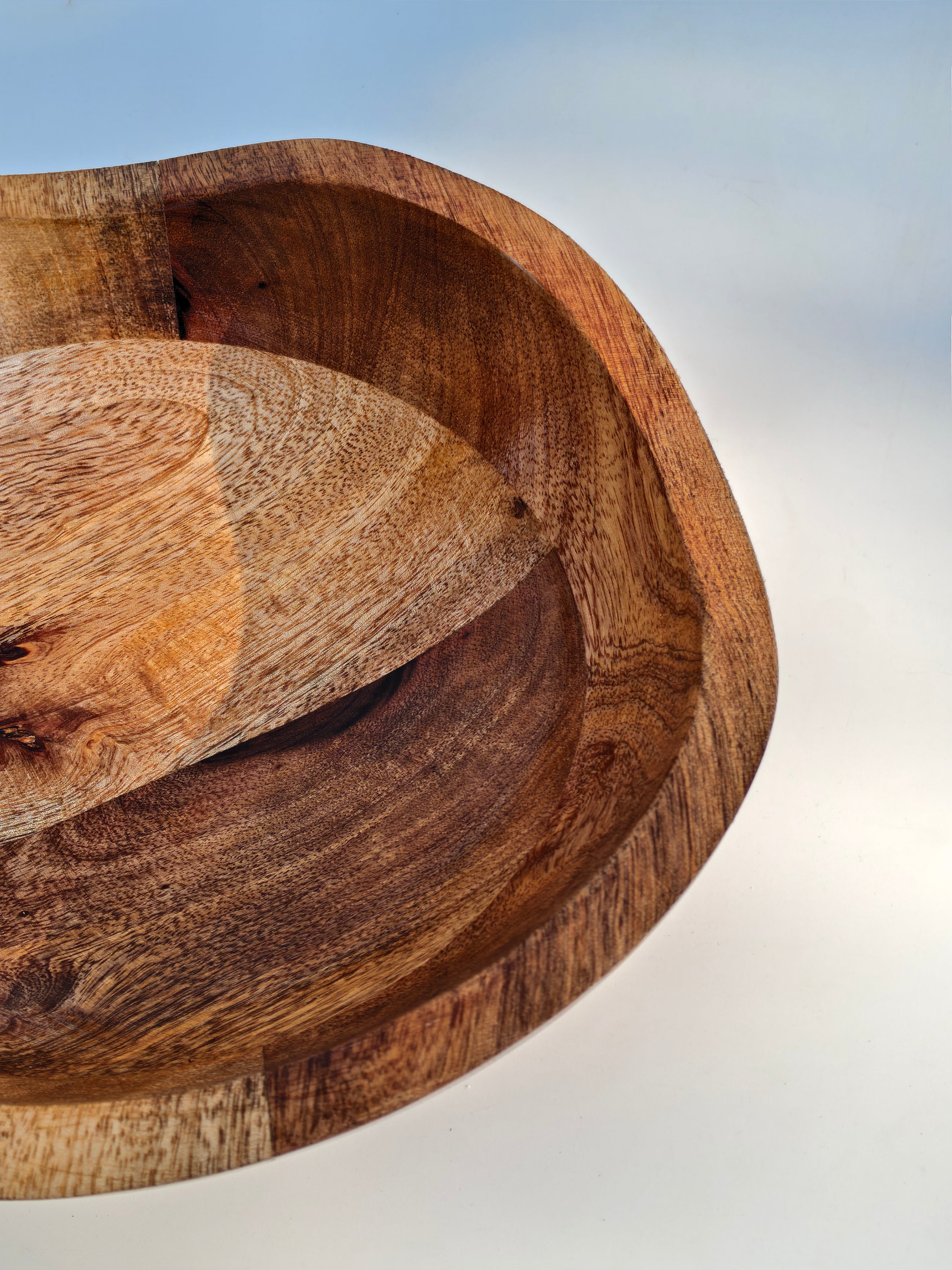 Handcrafted Wooden Serving Bowl Set (Set of 2) | Natural Wood Deep Serving & Fruit Bowls