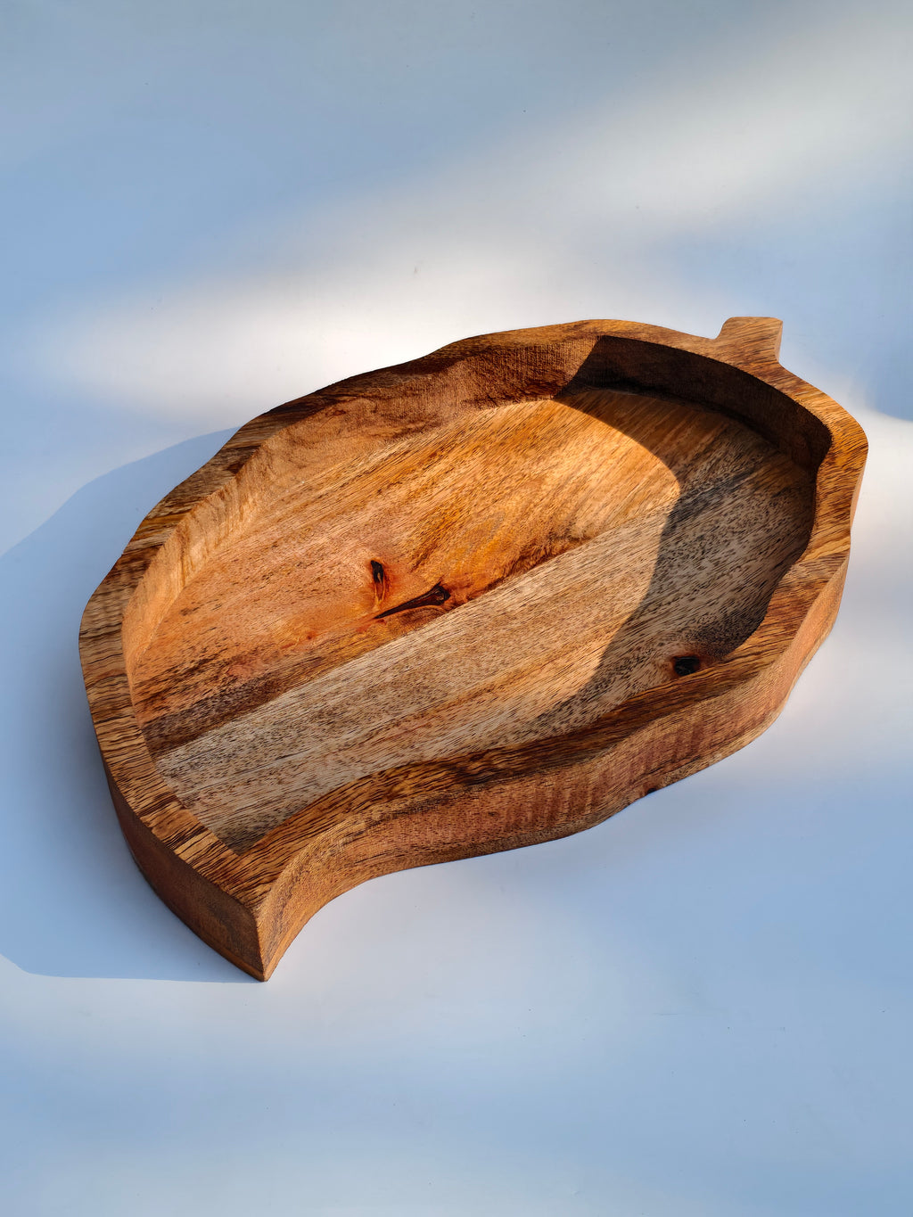 Handcrafted Wooden Leaf Serving Bowl Set (Set of 2) | Natural Wood Decorative Snack & Fruit Platters