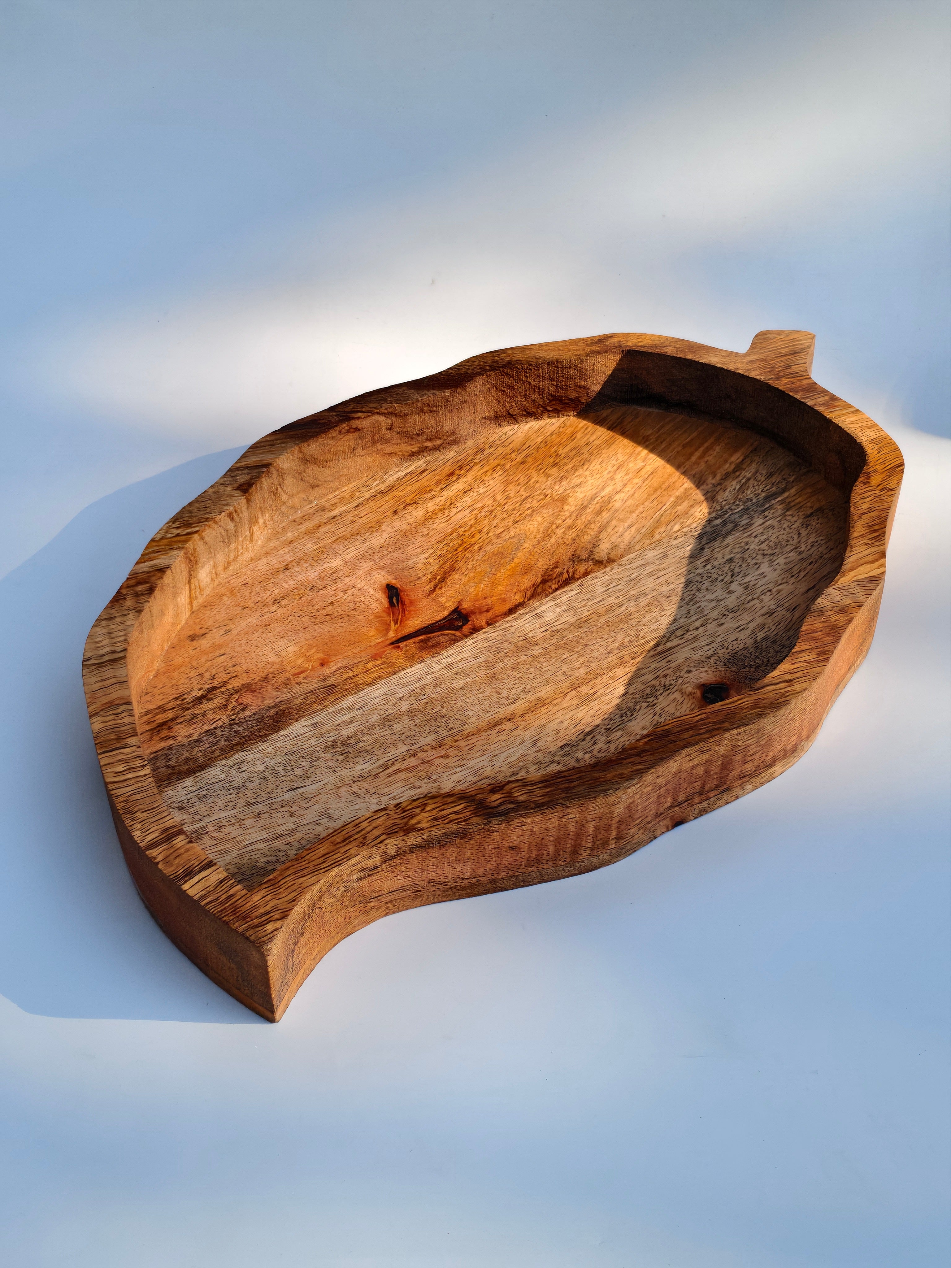 Handcrafted Wooden Leaf Serving Bowl Set (Set of 2) | Natural Wood Decorative Snack & Fruit Platters