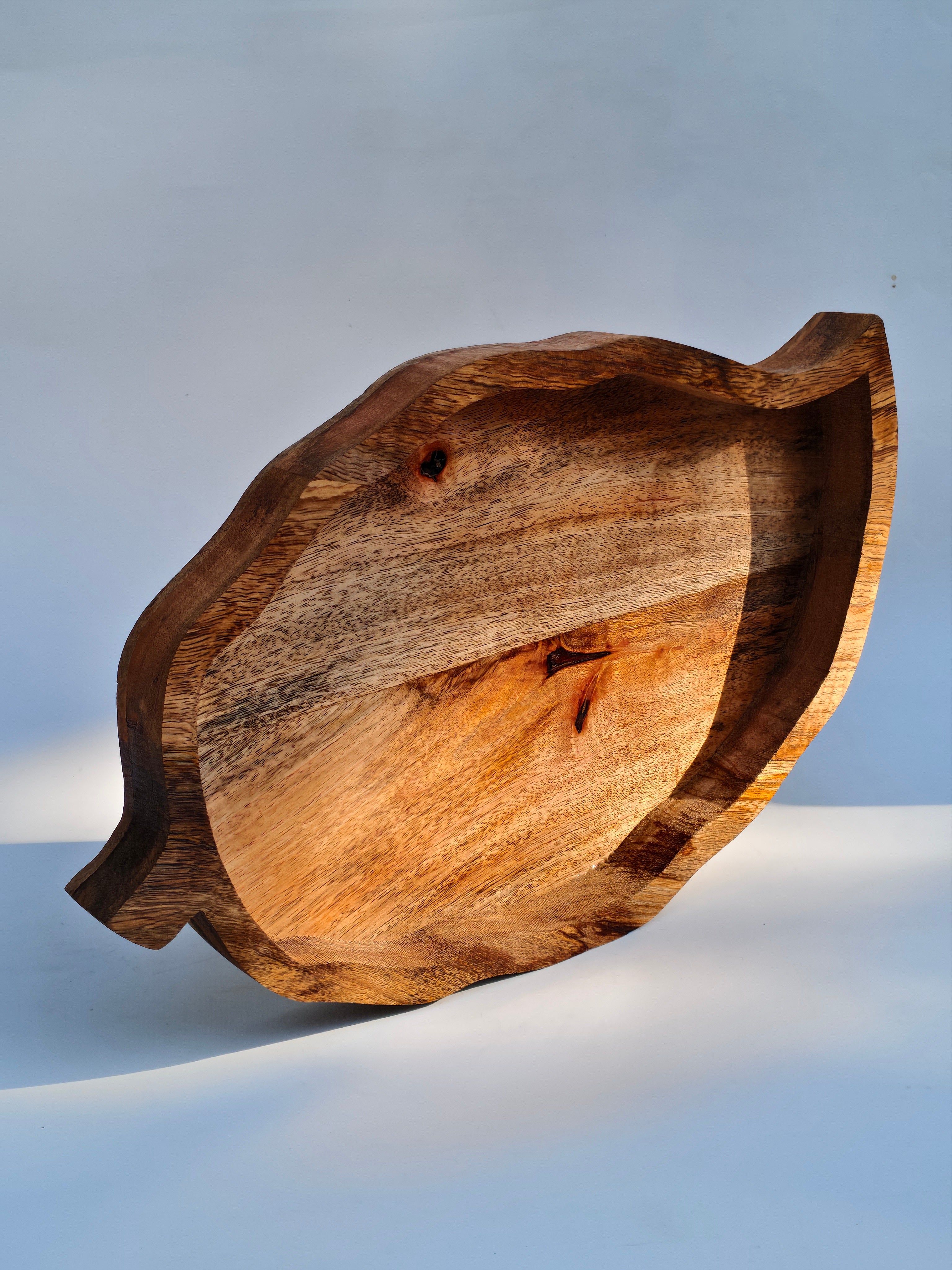 Handcrafted Wooden Leaf Serving Bowl Set (Set of 2) | Natural Wood Decorative Snack & Fruit Platters