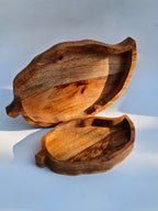 Handcrafted Wooden Leaf Serving Bowl Set (Set of 2) | Natural Wood Decorative Snack & Fruit Platters