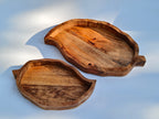 Handcrafted Wooden Leaf Serving Bowl Set (Set of 2) | Natural Wood Decorative Snack & Fruit Platters