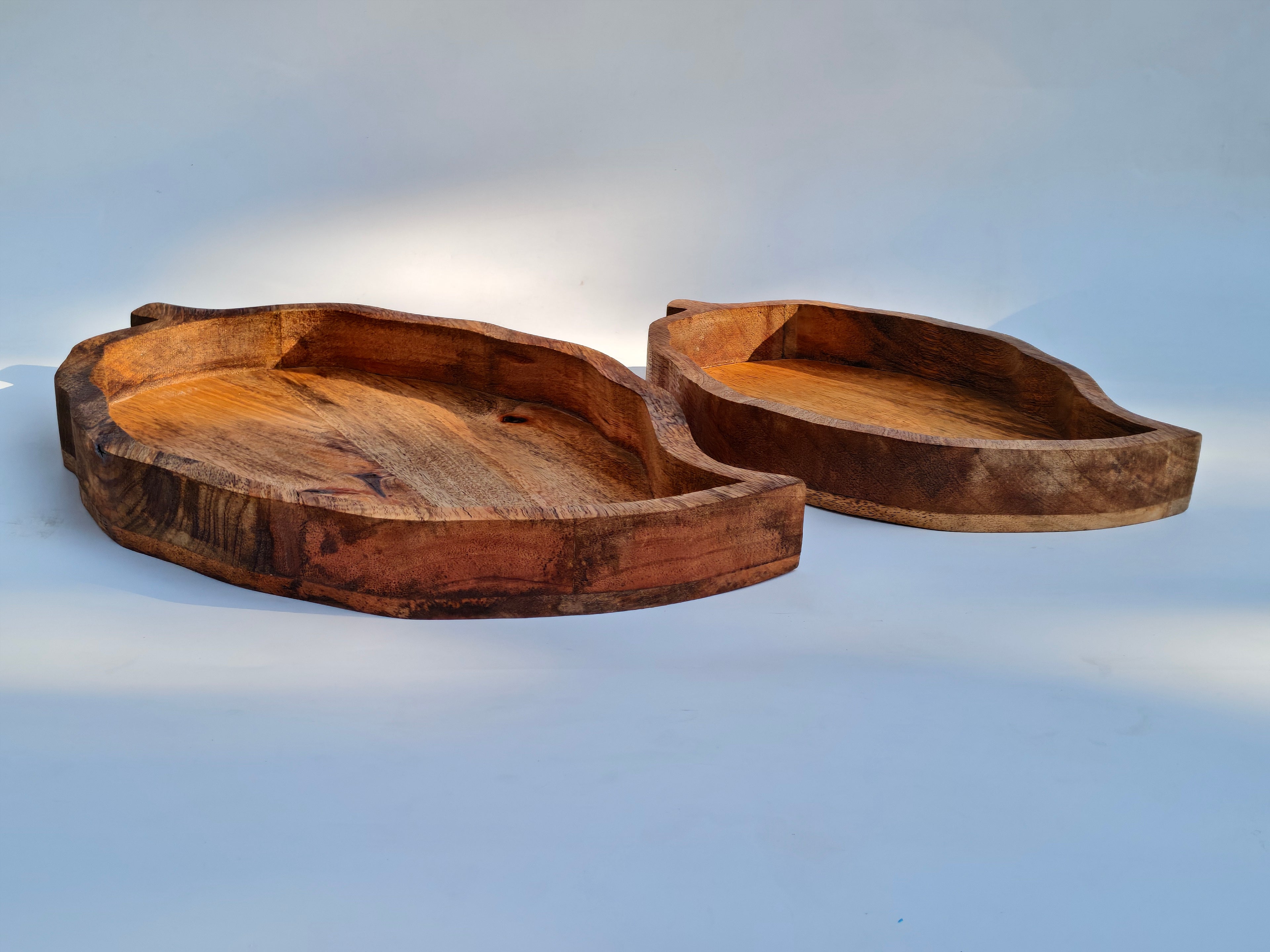 Handcrafted Wooden Leaf Serving Bowl Set (Set of 2) | Natural Wood Decorative Snack & Fruit Platters