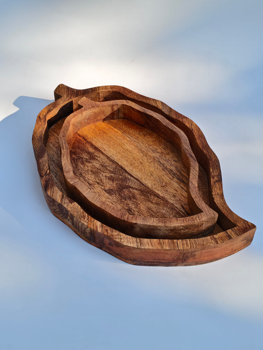 Handcrafted Wooden Leaf Serving Bowl Set (Set of 2) | Natural Wood Decorative Snack & Fruit Platters