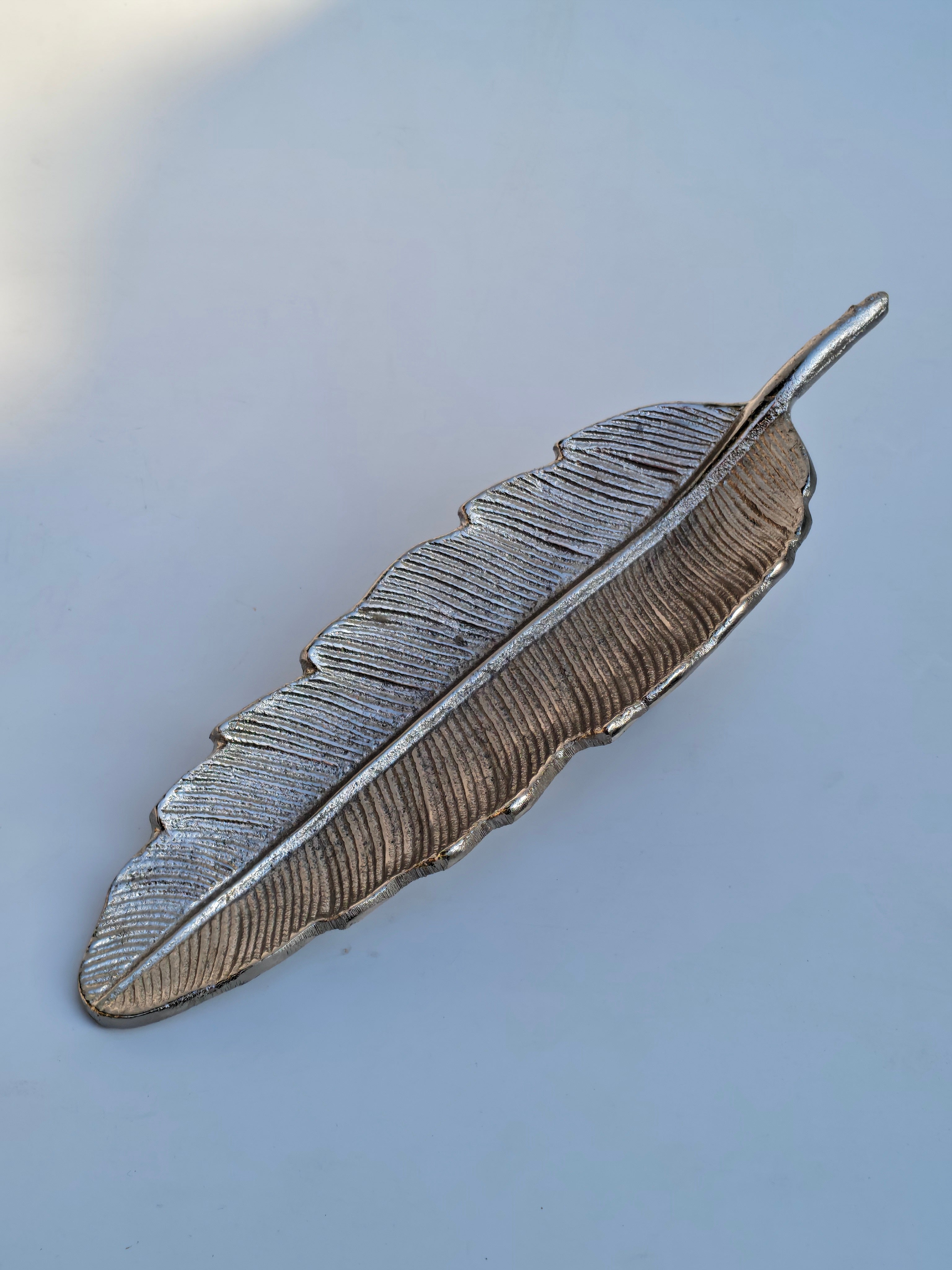 Silver Feather Decorative Metal Tray