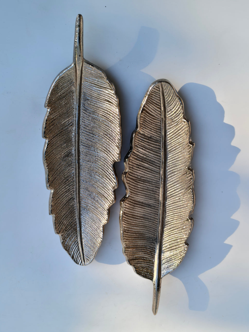 Silver Feather Decorative Metal Tray