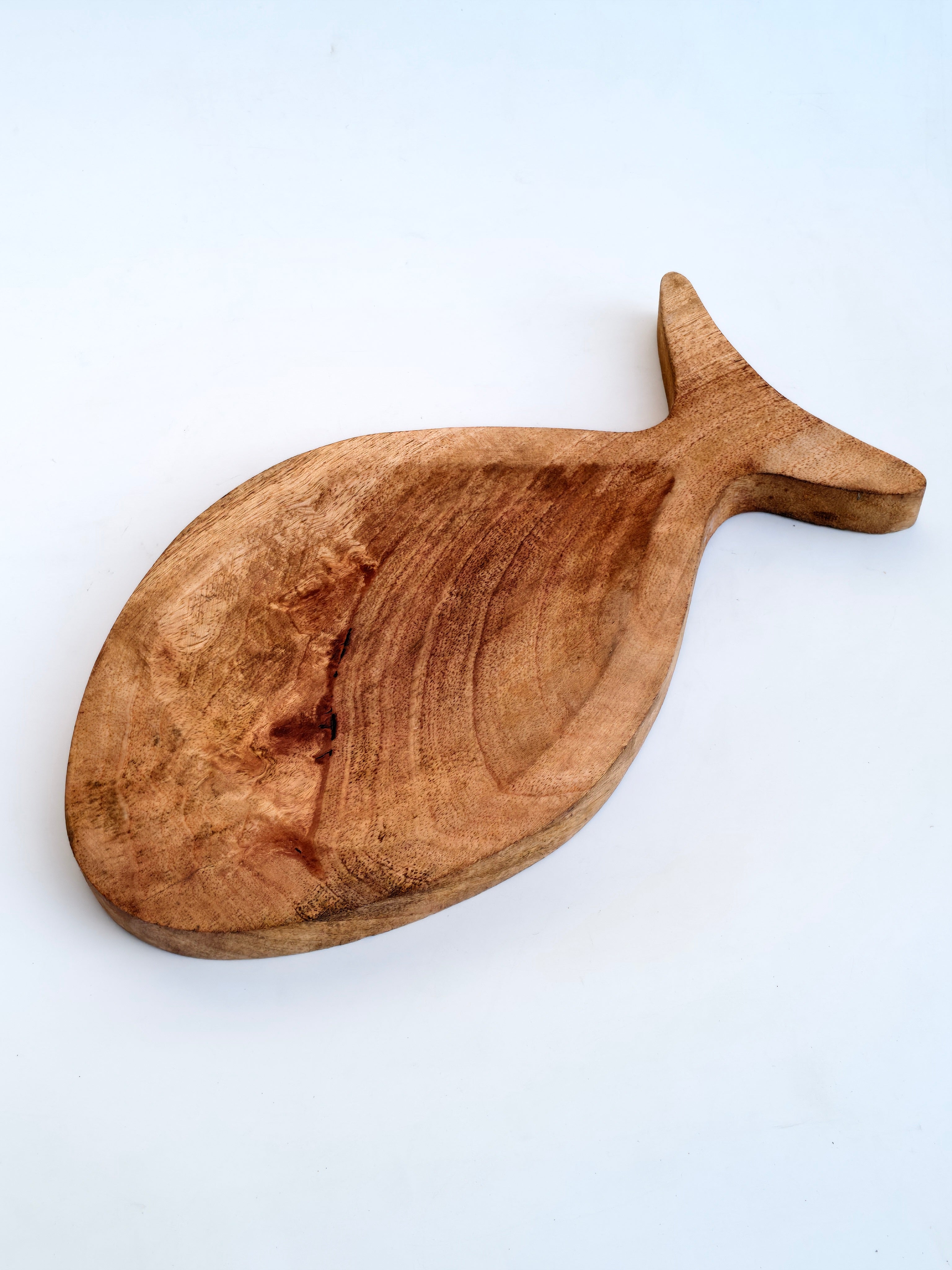 Handcrafted Fish-Shaped Wooden Serving Platter | Natural Wood Snack & Cheese Board