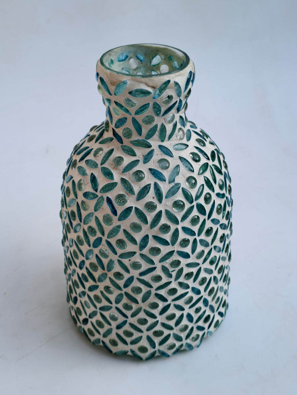 White & Teal Mosaic Glass Vase