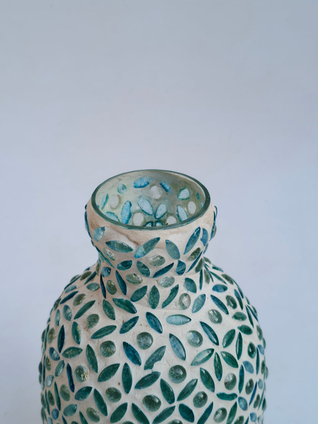 White & Teal Mosaic Glass Vase