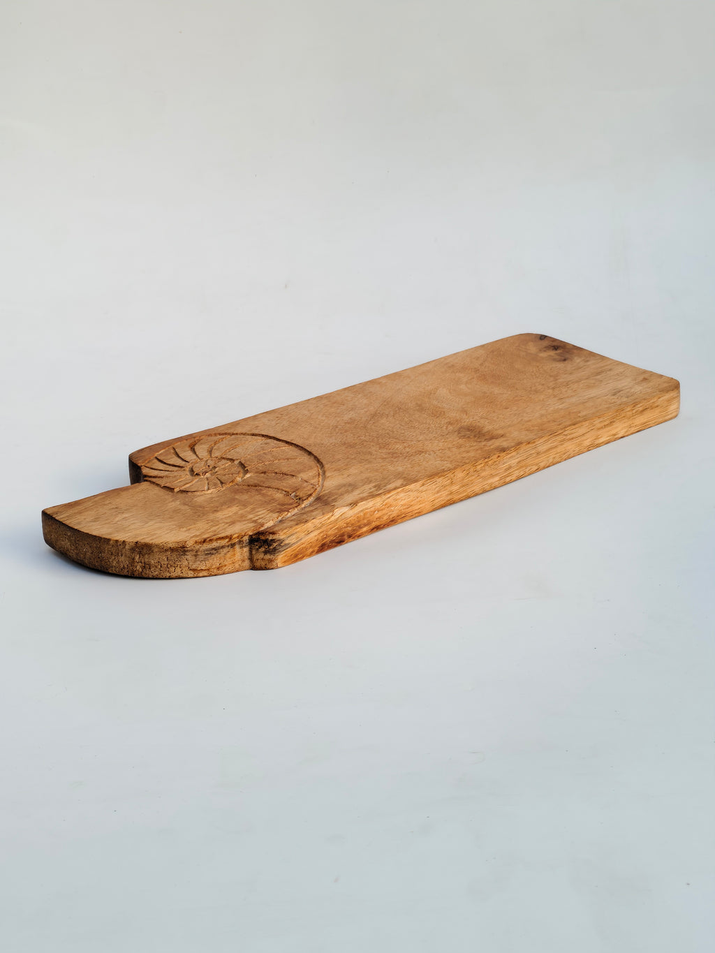 Wooden Serving Board with Nautilus Shell Carving