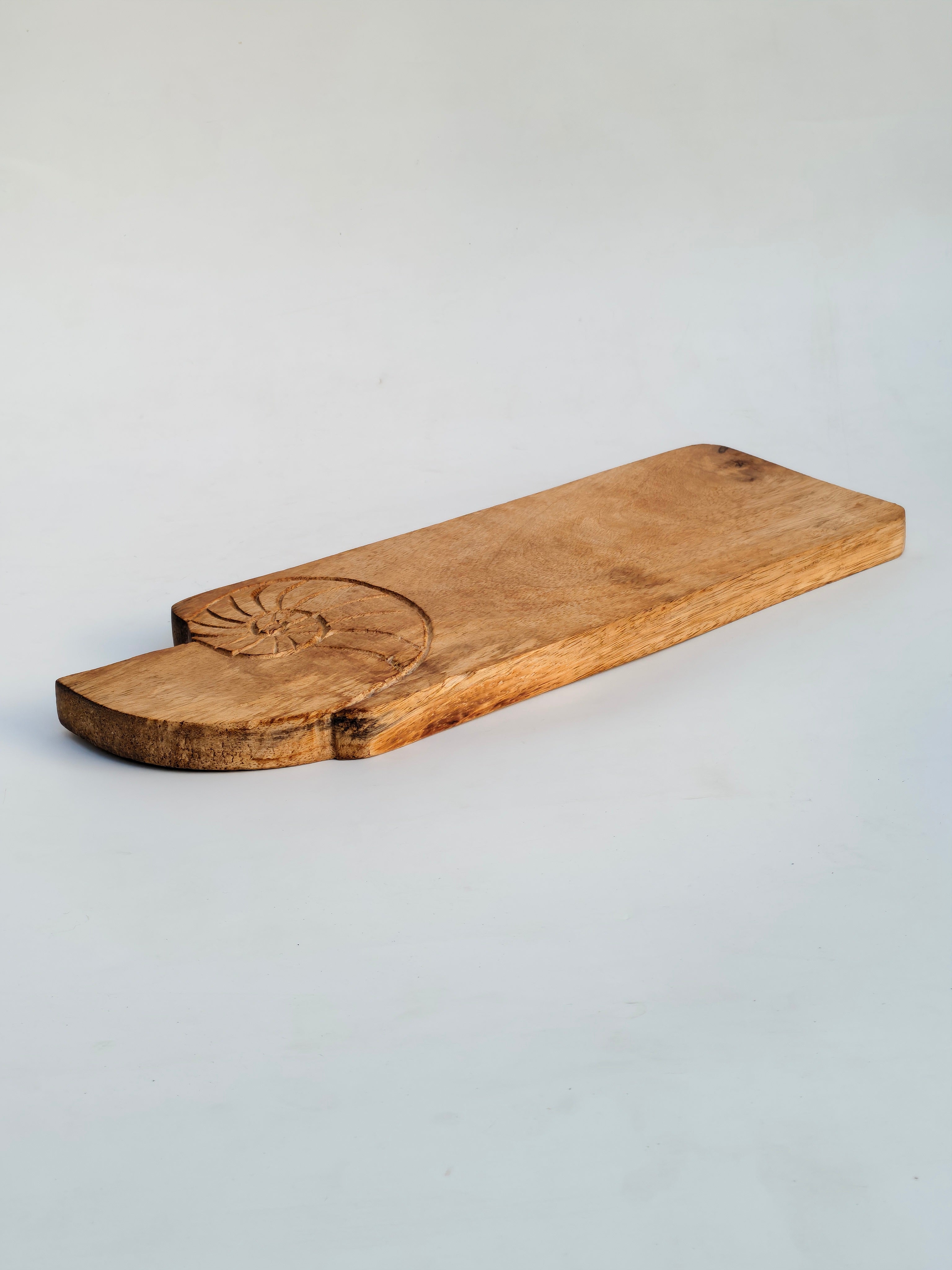 Wooden Serving Board with Nautilus Shell Carving