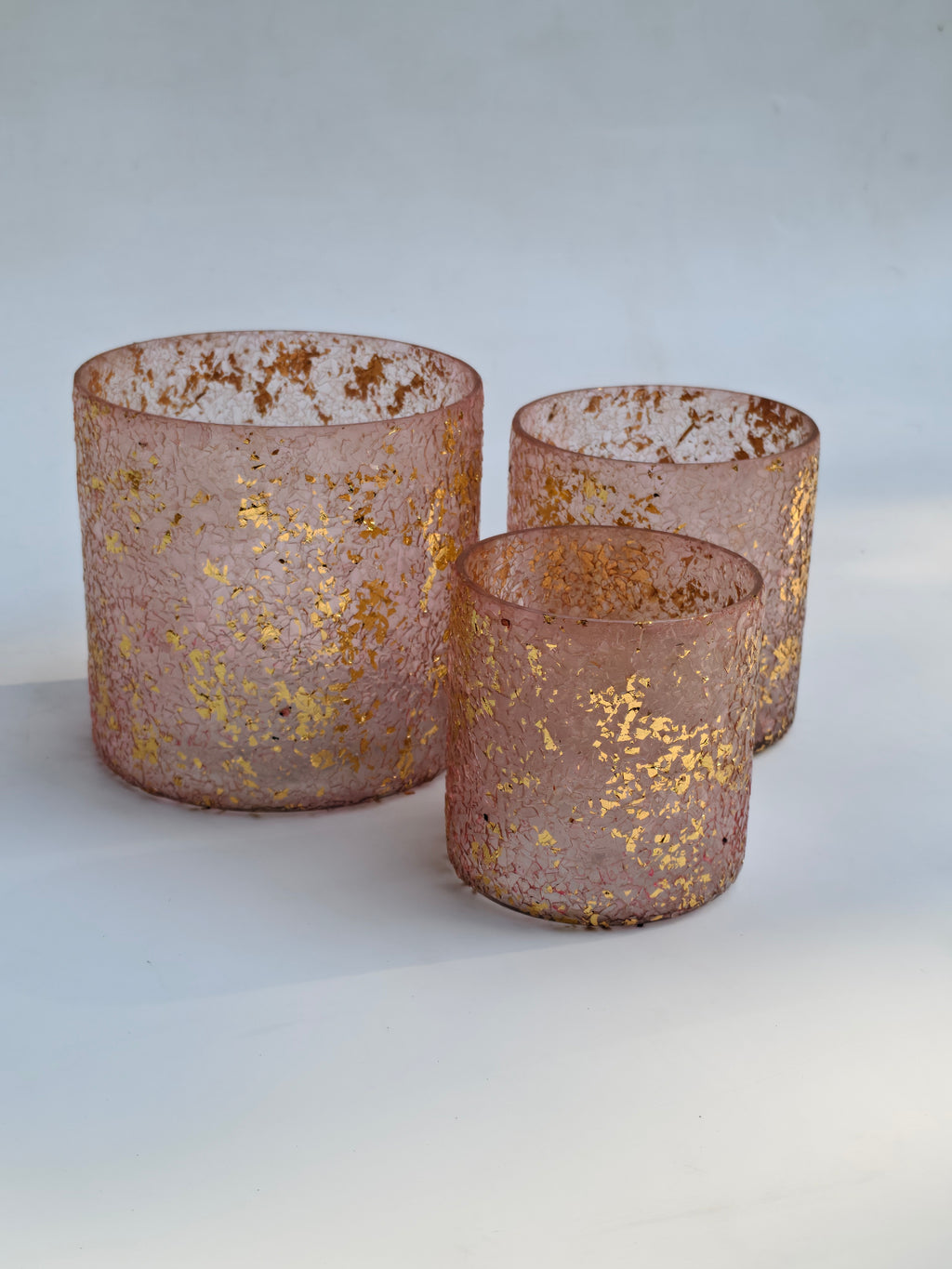 Blush Gold Leaf Glass Candle Holders