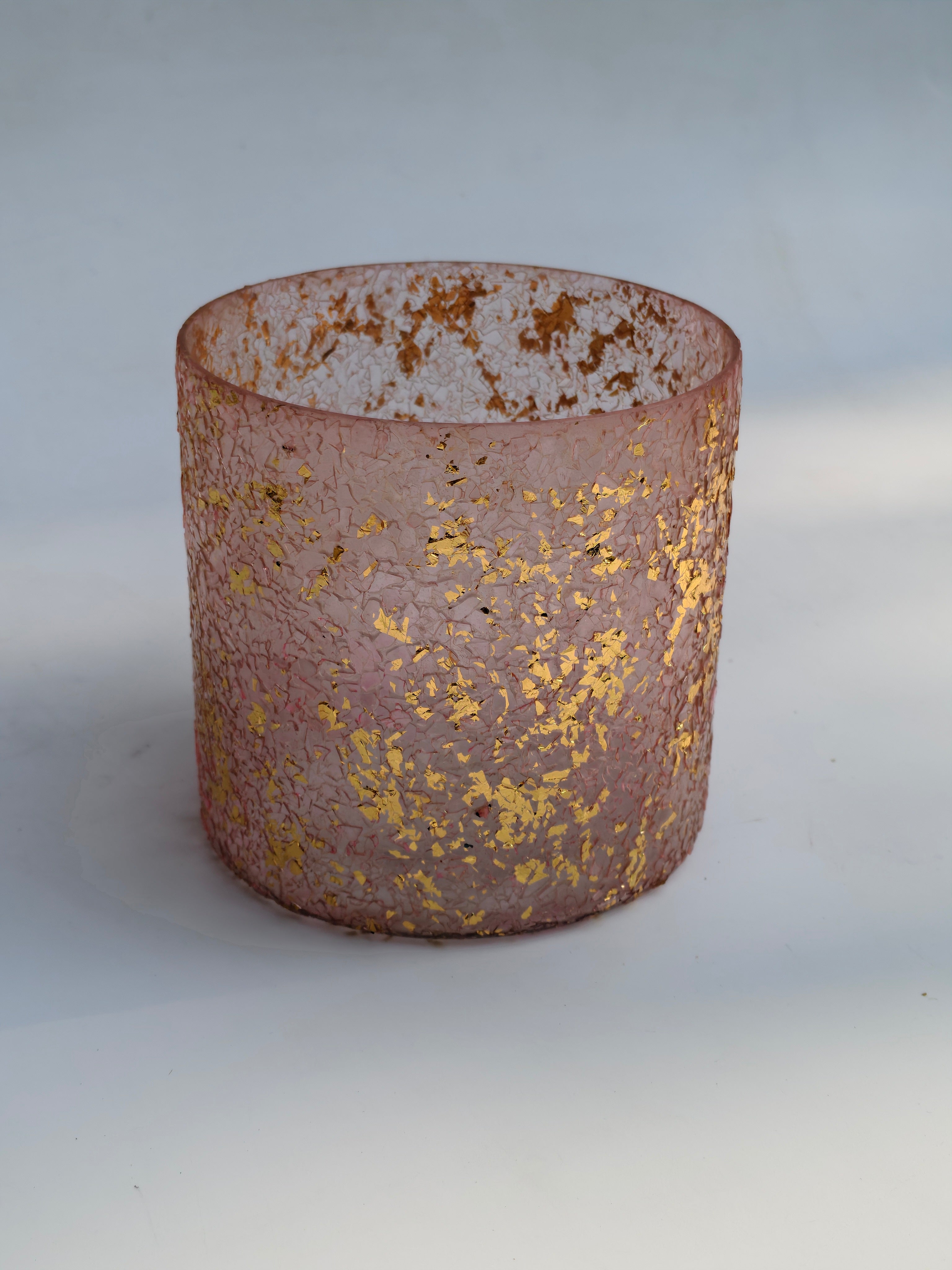 Blush Gold Leaf Glass Candle Holders – Set of 3