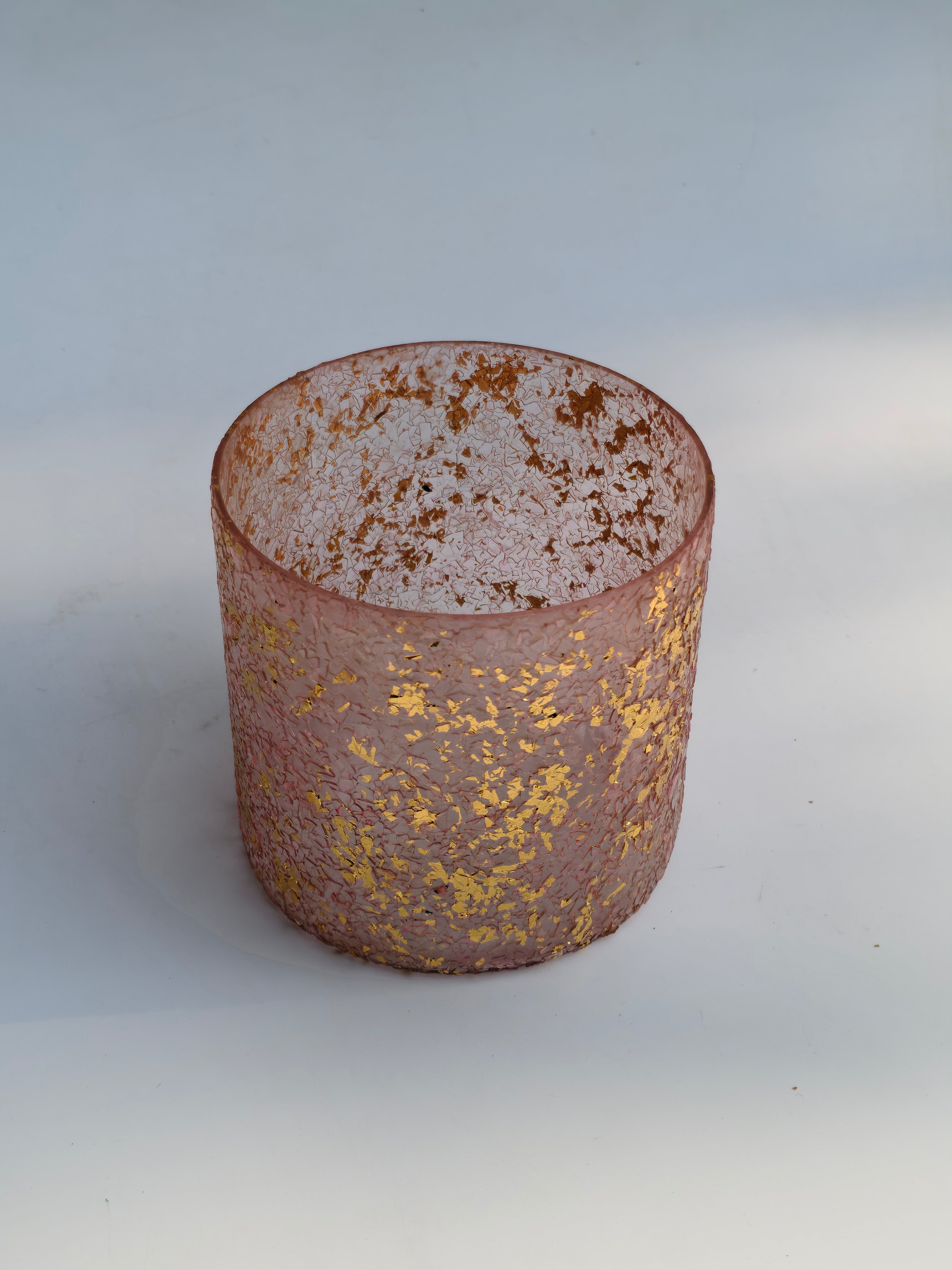 Blush Gold Leaf Glass Candle Holders – Set of 3