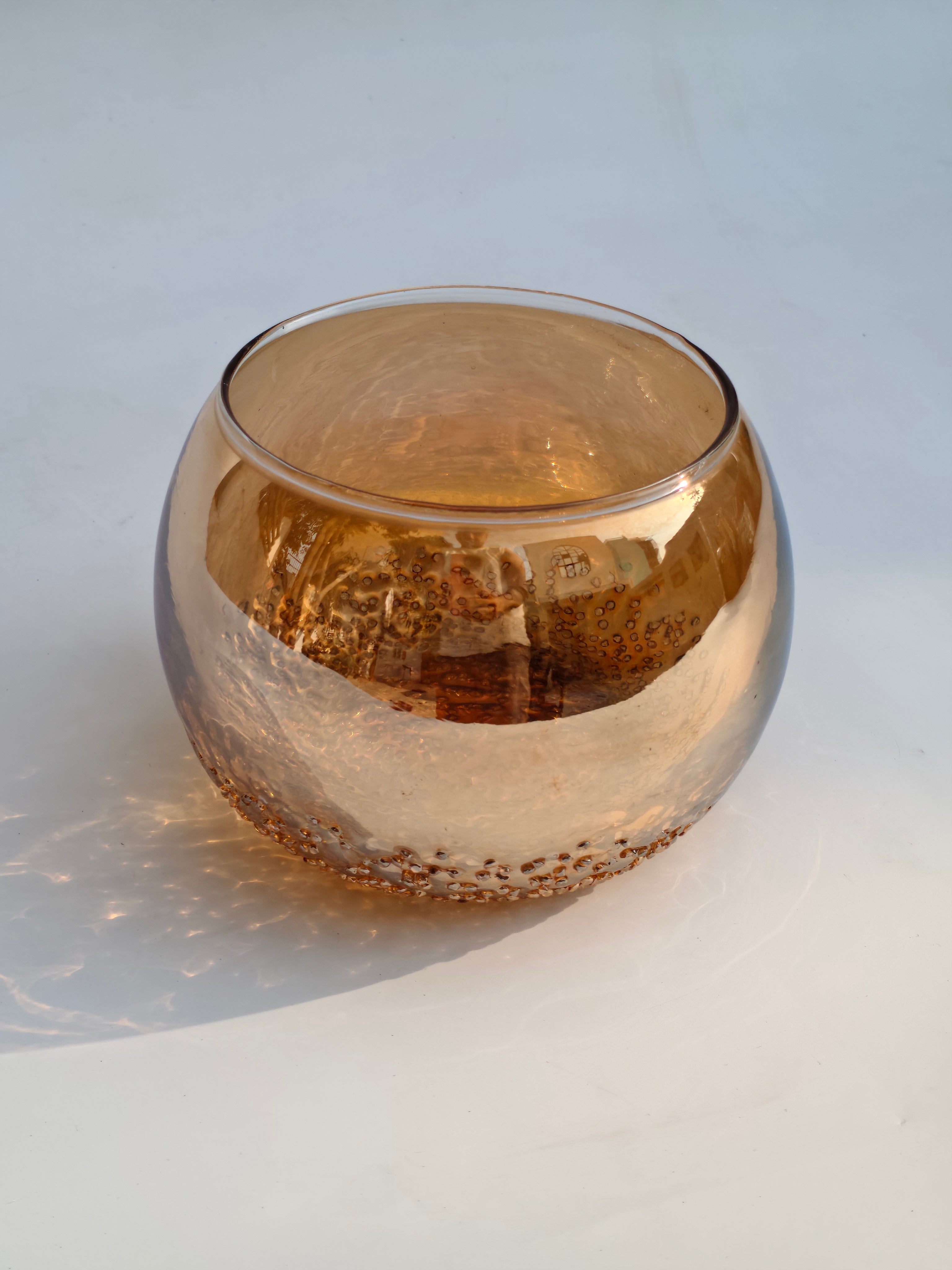 Amber Glow Bubble Glass Candle Holder