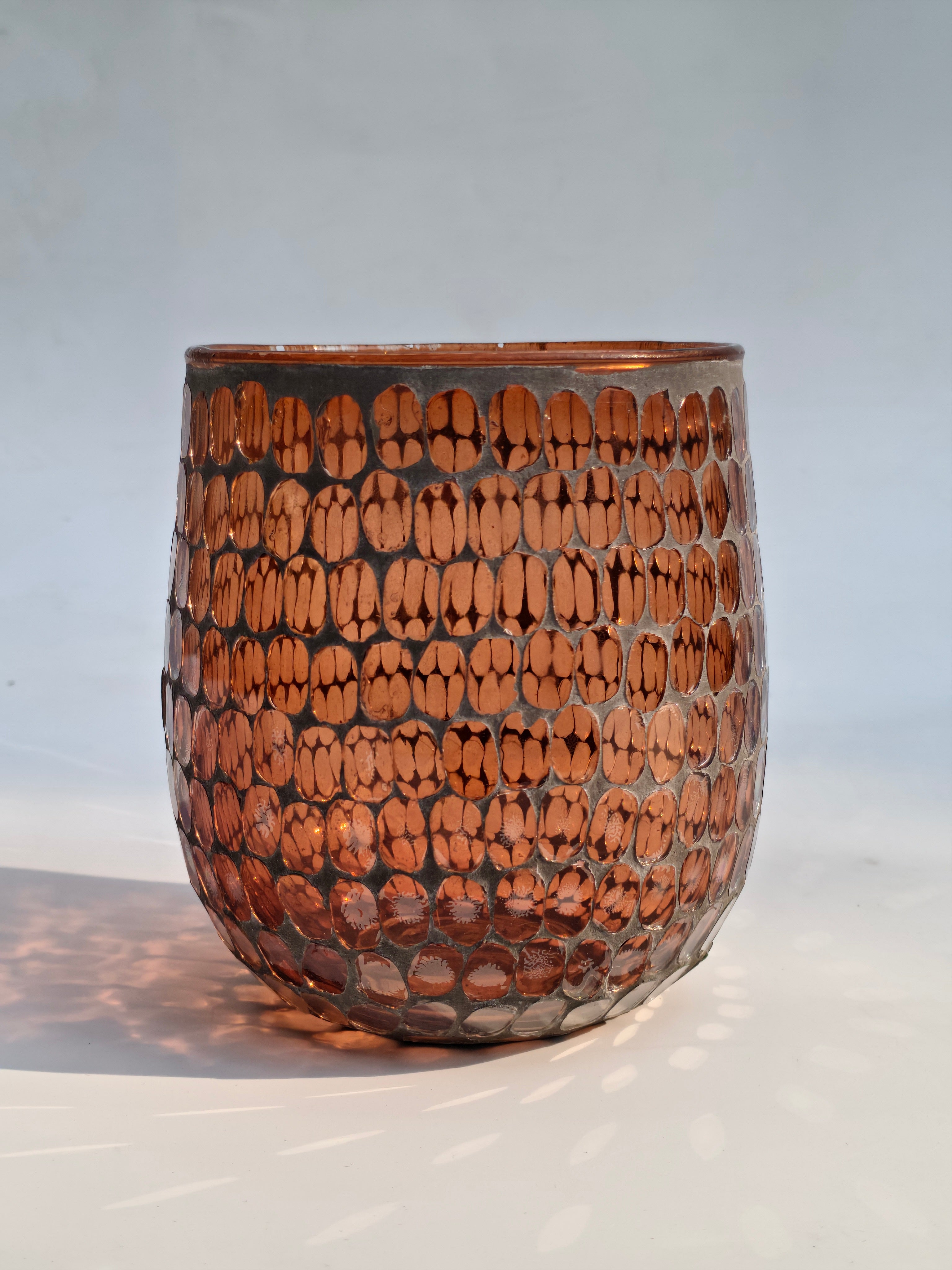 Amber Mosaic Glass Candle Holder
