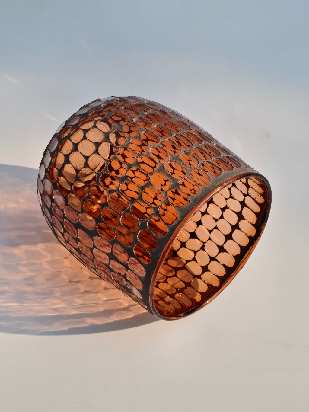 Amber Mosaic Glass Candle Holder