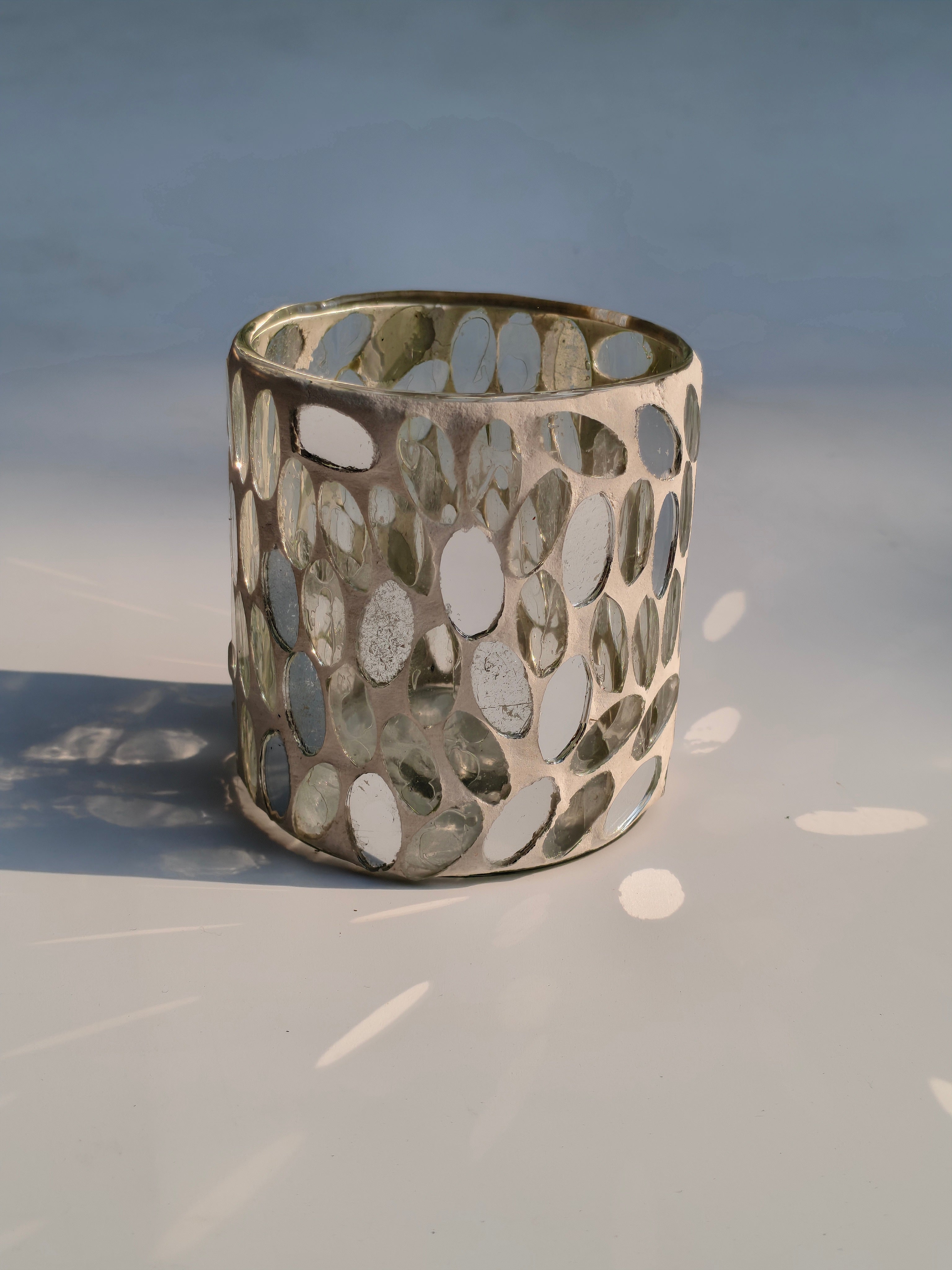 Silver Mosaic Glass Tealight Holder