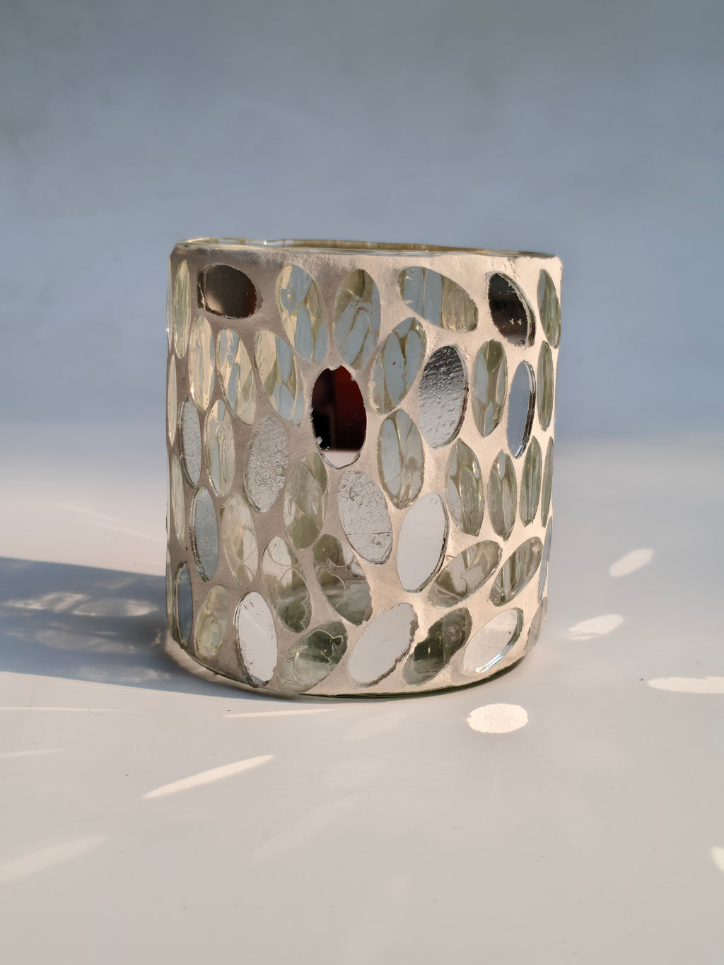 Silver Mosaic Glass Tealight Holder