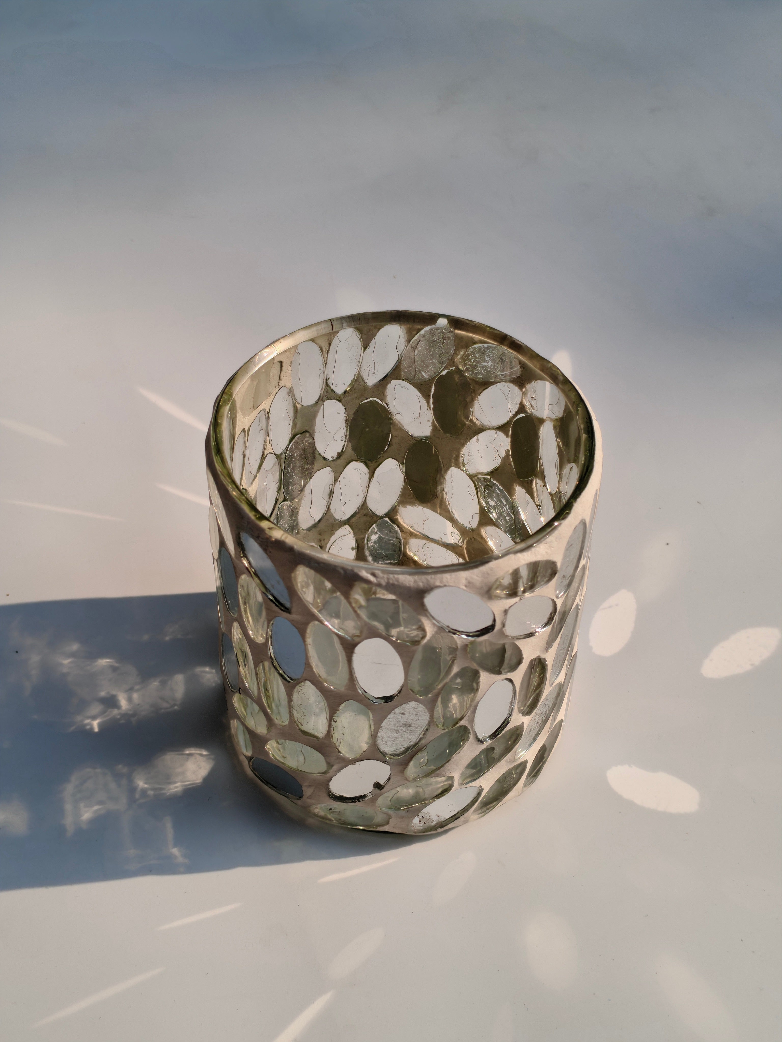 Silver Mosaic Glass Tealight Holder