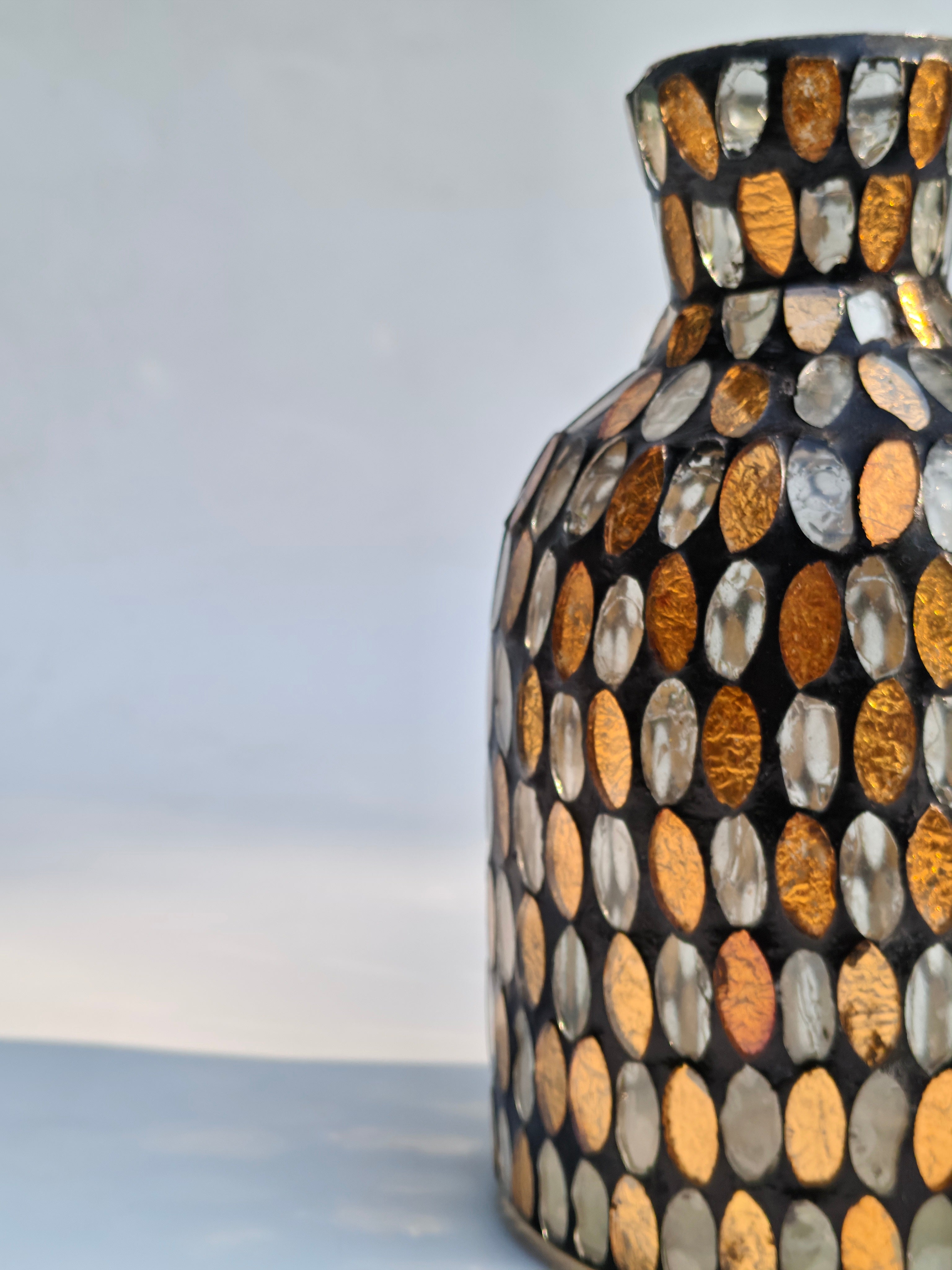 Amber Glow Mosaic Glass Vase