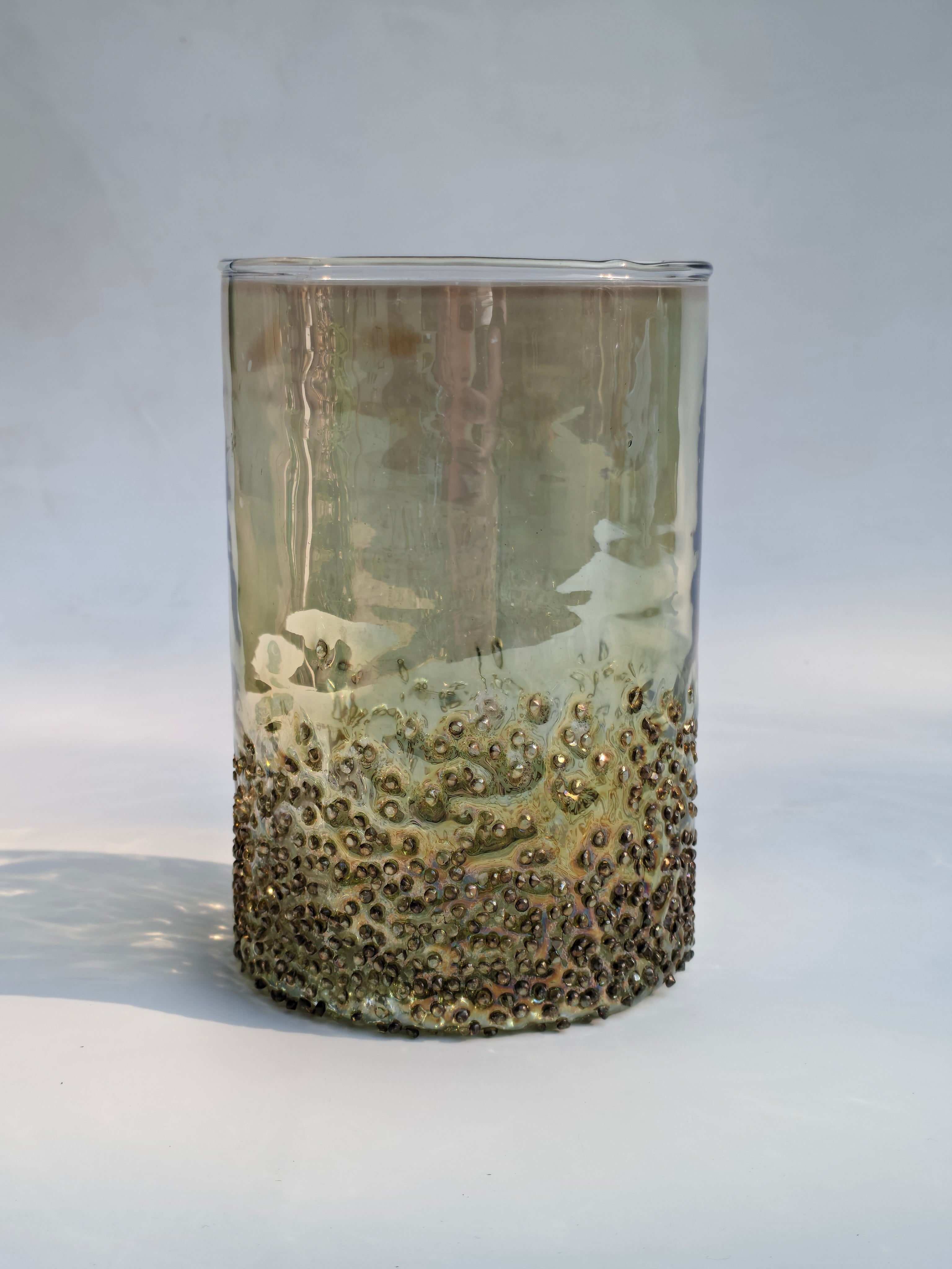 Amber Pebble Textured Glass Hurricane – Decorative Candle Holder