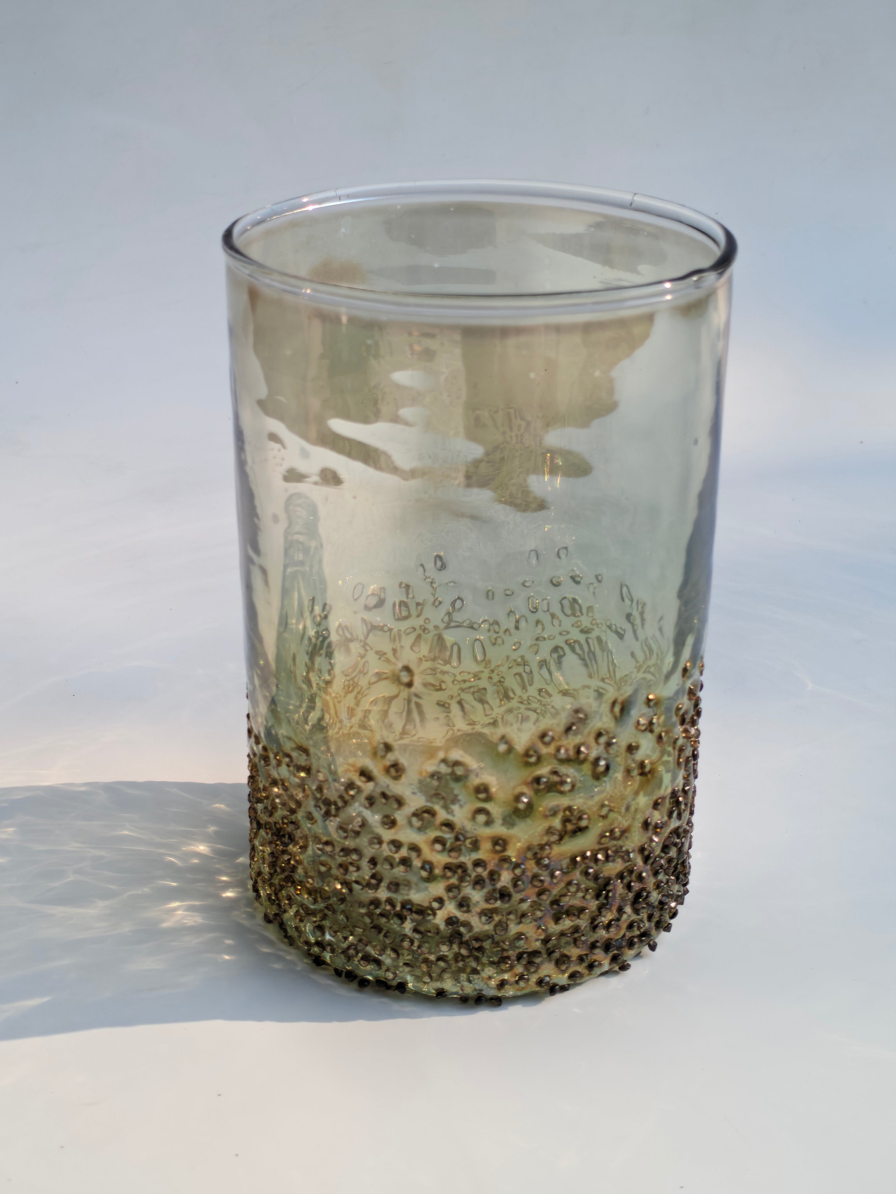 Amber Pebble Textured Glass Hurricane – Decorative Candle Holder