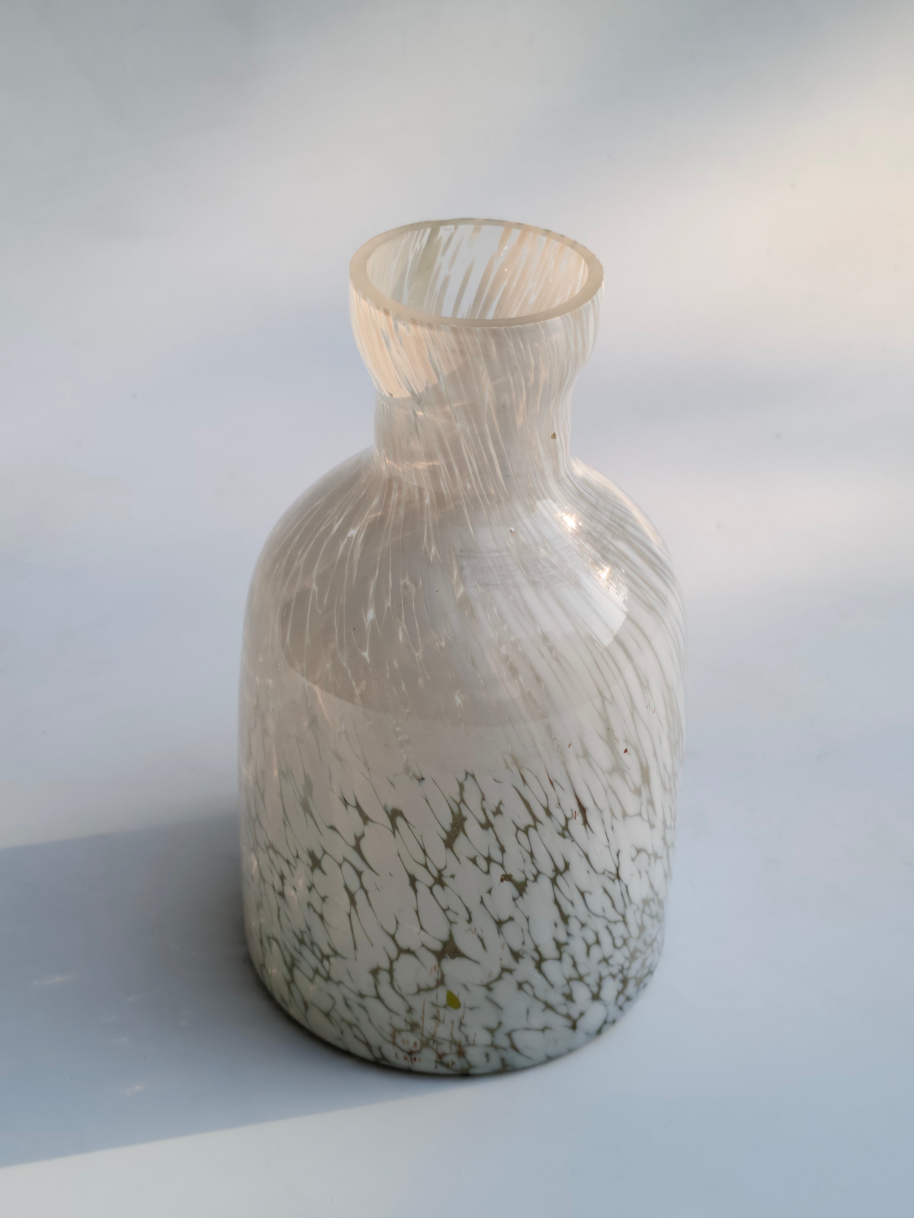 Ivory Marble Frosted Glass Vase – Handcrafted Decorative Bottle